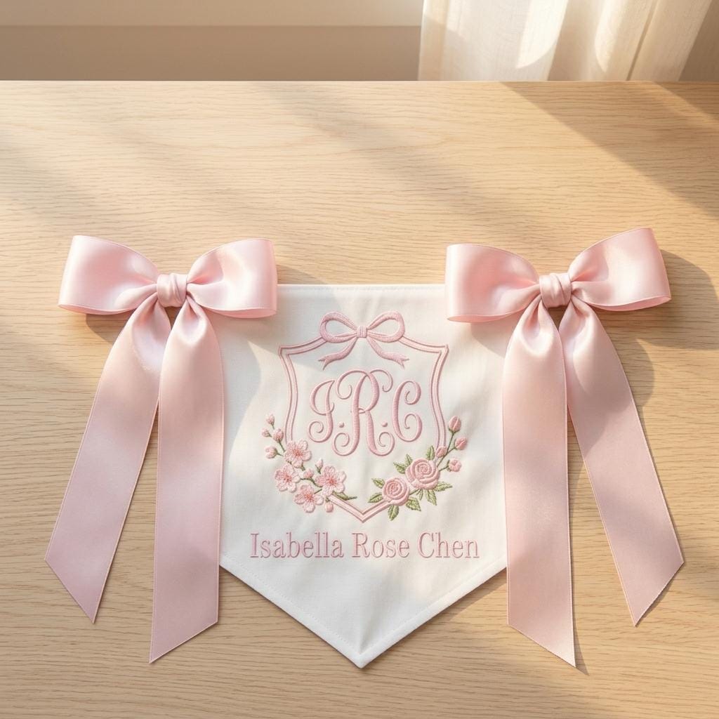 Personalized Embroidered Baby Banner, Floral Crest Nursery Decor, Baby Shower Gift
