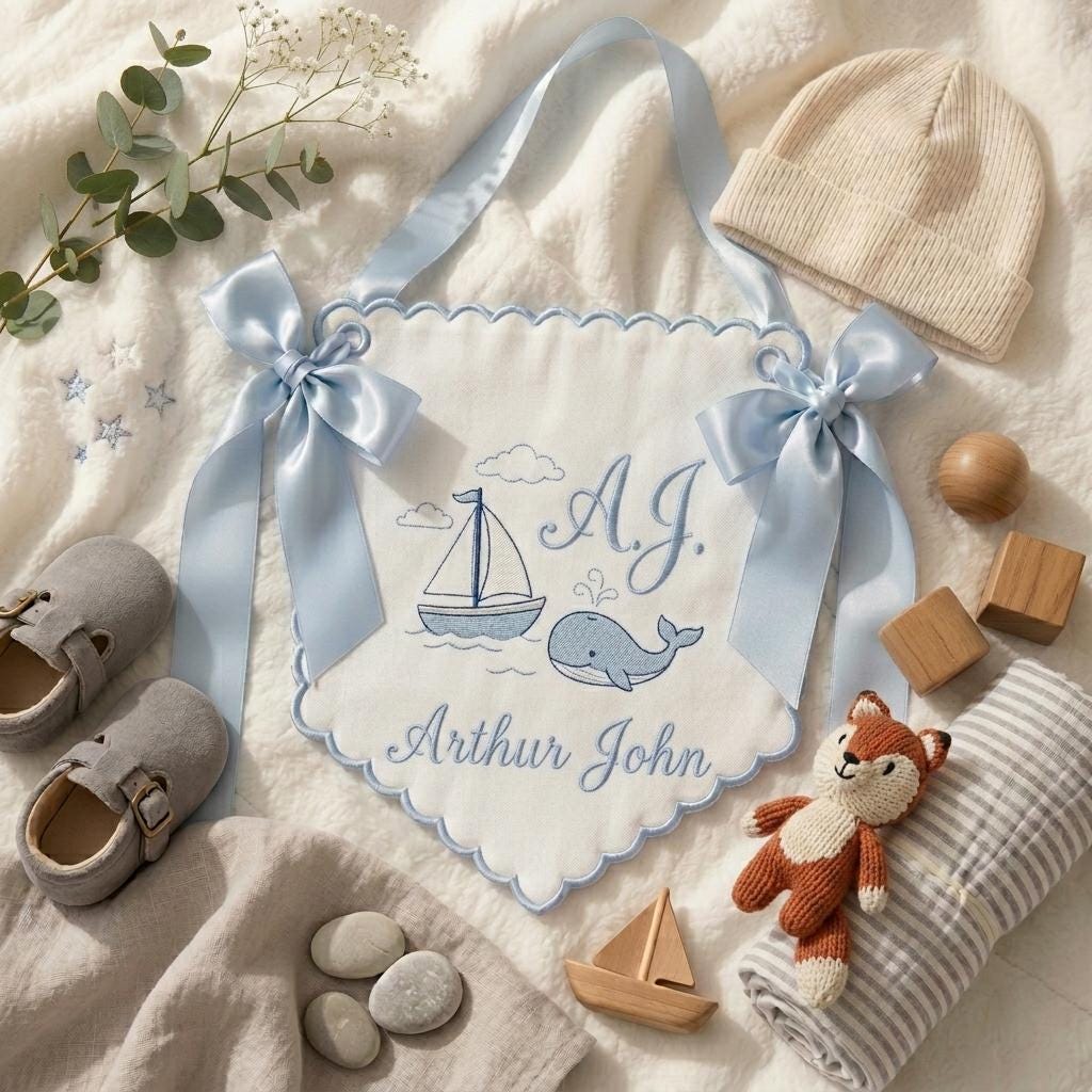 Personalized Baby Hospital Door Sign, Embroidered Baby Boy Welcome Banner, Baby Shower Gift, Custom Newborn Nursery Decor