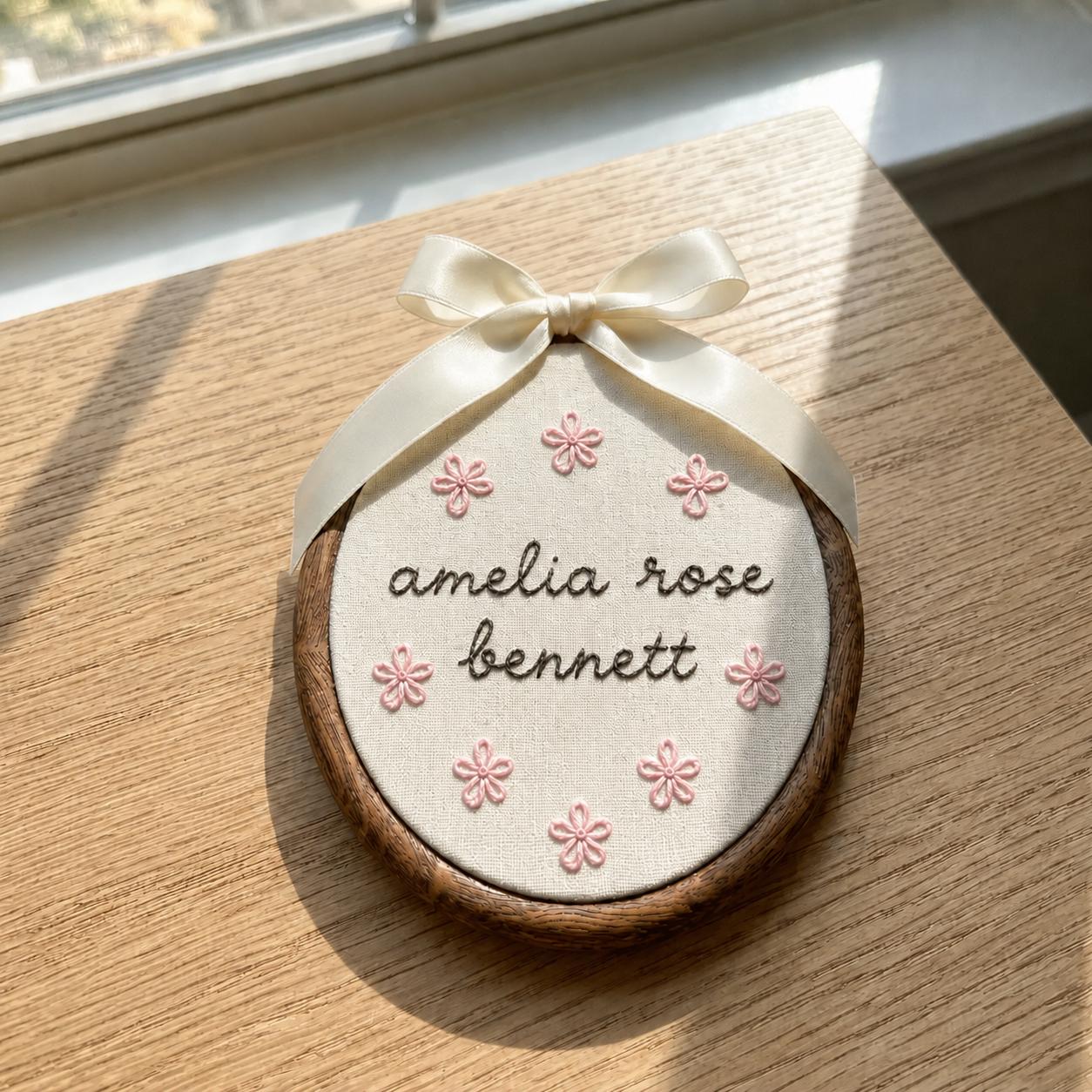 Personalized Name With Flowers Embroidery Hoop, Custom Baby Nursery Decor, Baby Girl Name Sign