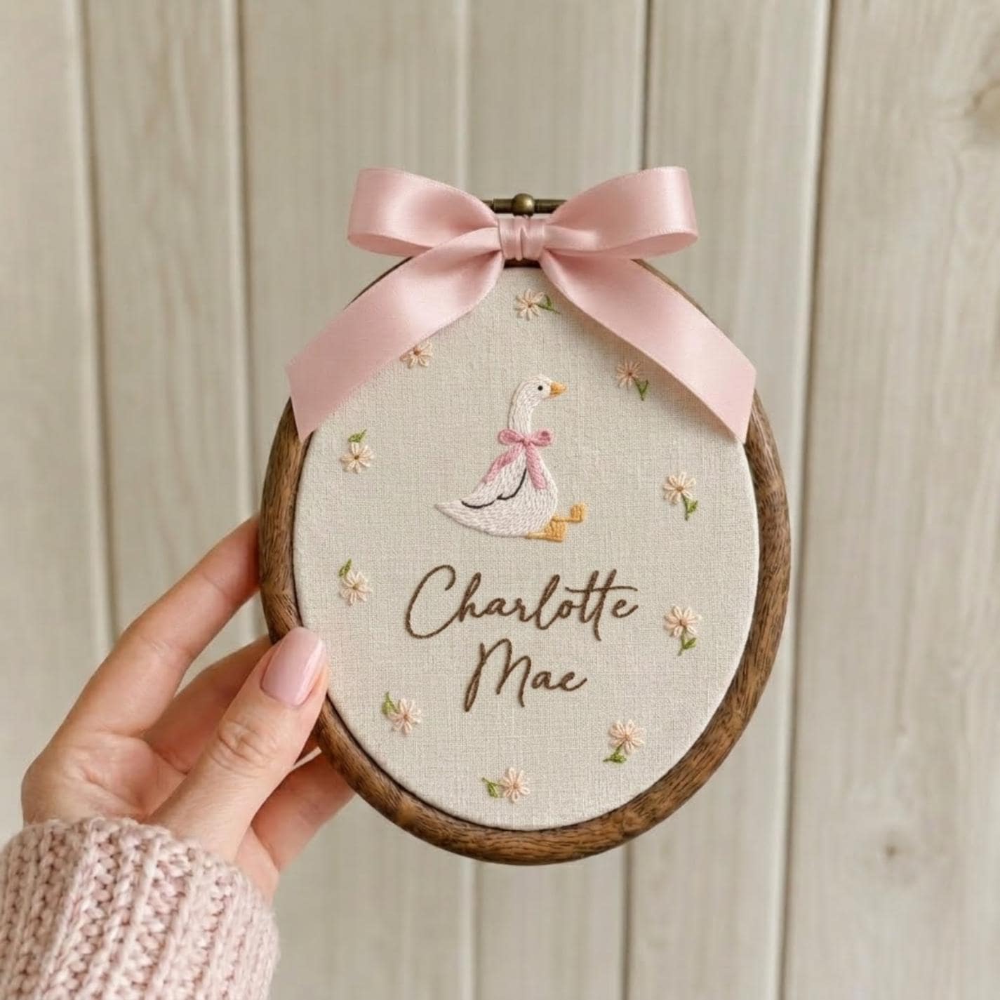 Embroidered Goose Nursery Wall Art, Personalized Baby Name Sign, Baby Room Decor
