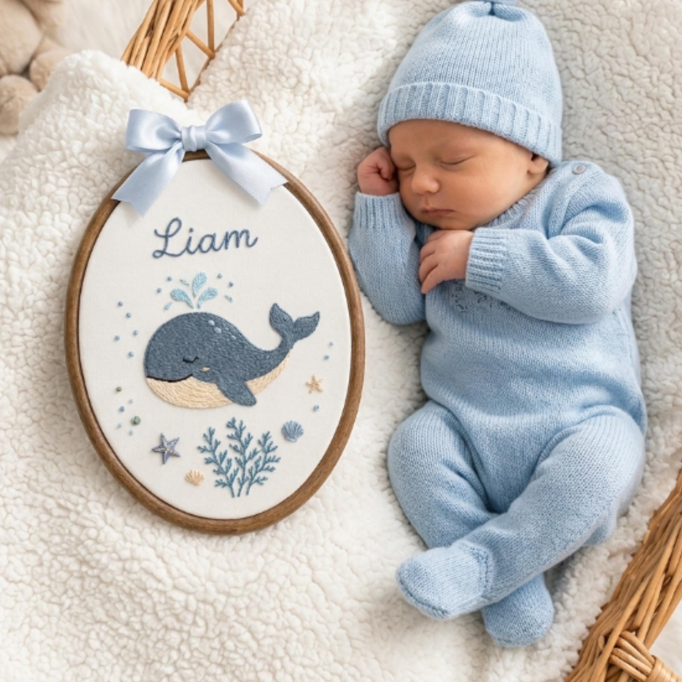 Personalized Ocean Name Embroidery Hoop, Baby Nursery Wall Decor, Marine Life Keepsake