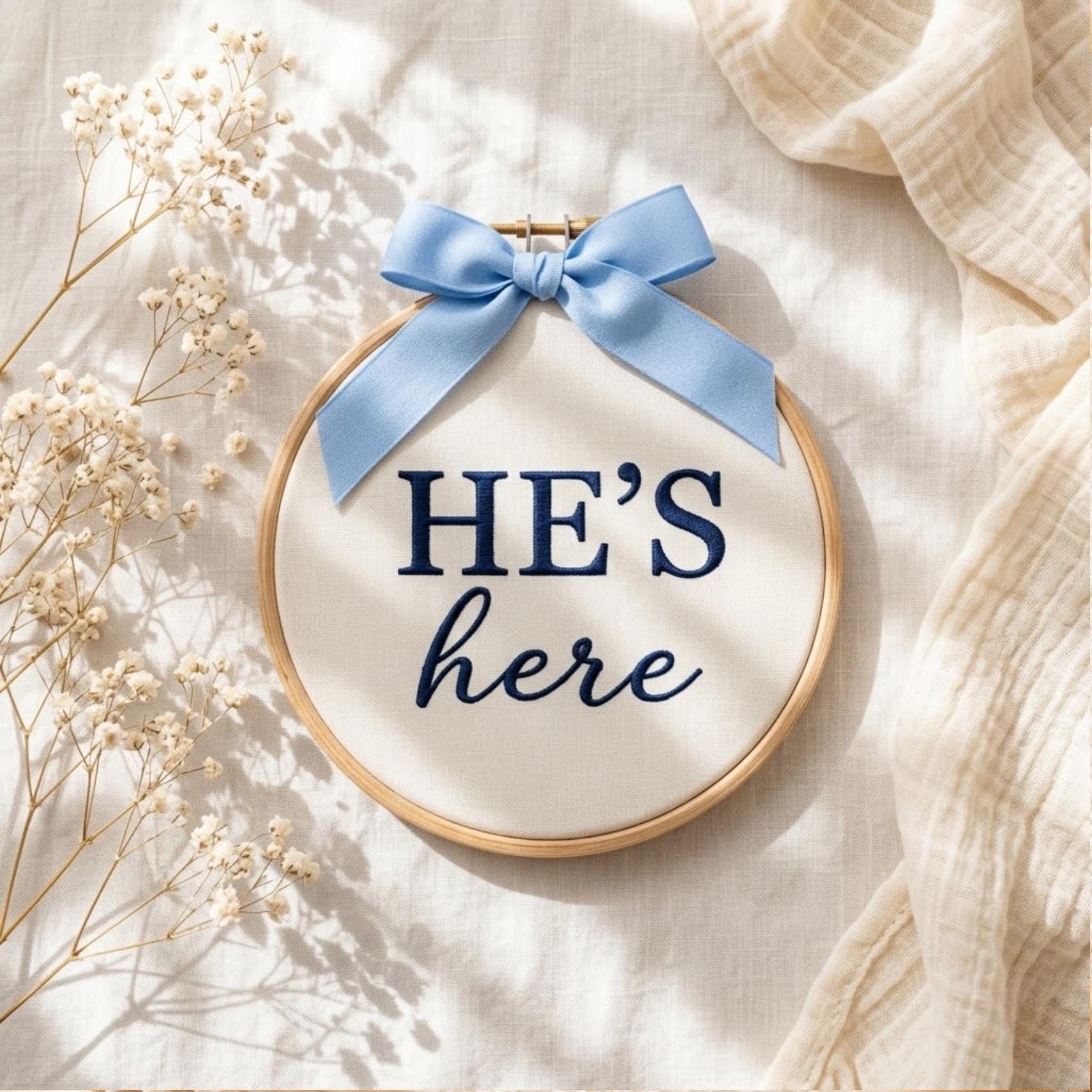 Gender Reveal sign embroidered announcement, Newborn birth announcement plaque, Name birth announcement, Hospital Door Name Plate