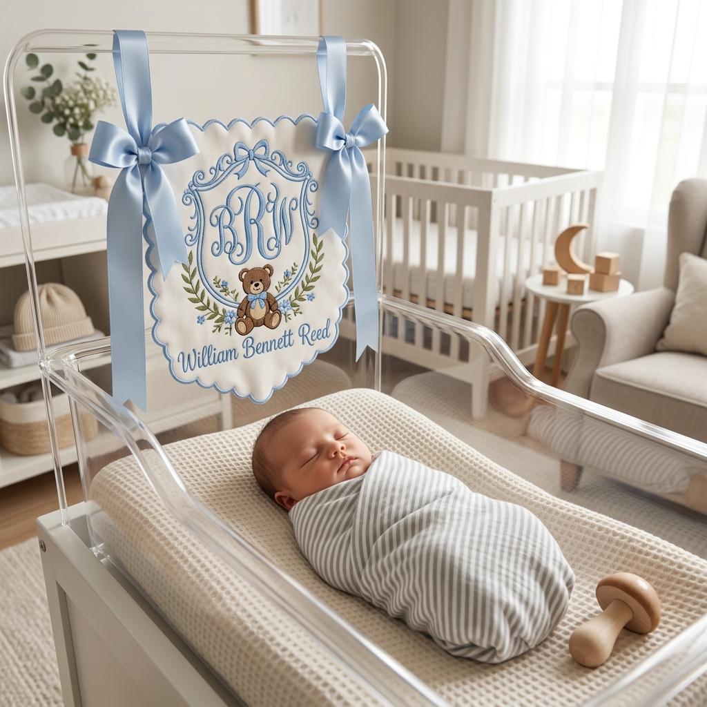 Personalized Baby Banner, Welcome Banner, Hospital Door Sign, Baby Shower, Bassinet or Crib Announcement