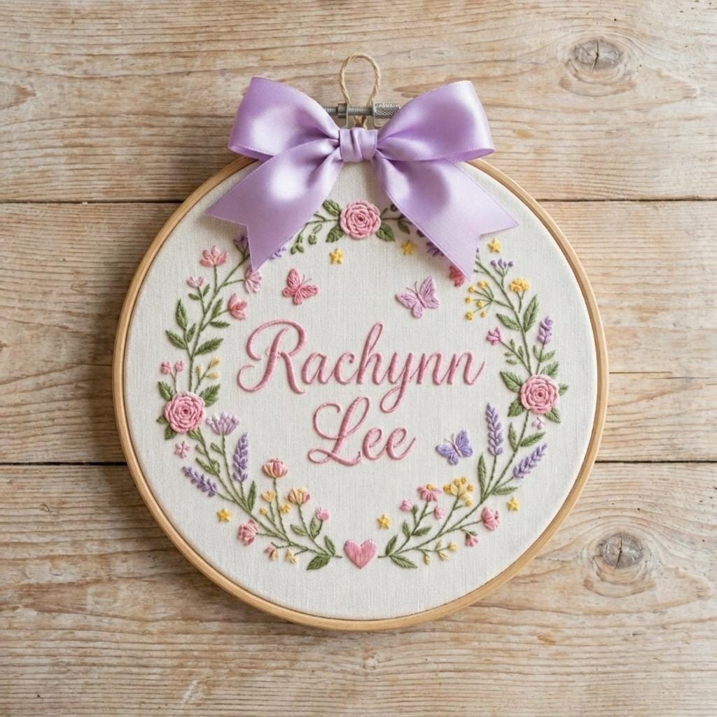 Personalized Embroidery Hoop Name Sign, Custom Baby Name Wall Art, Floral Nursery Decor, Handmade Embroidered Gift, Baby Girl Room Decor