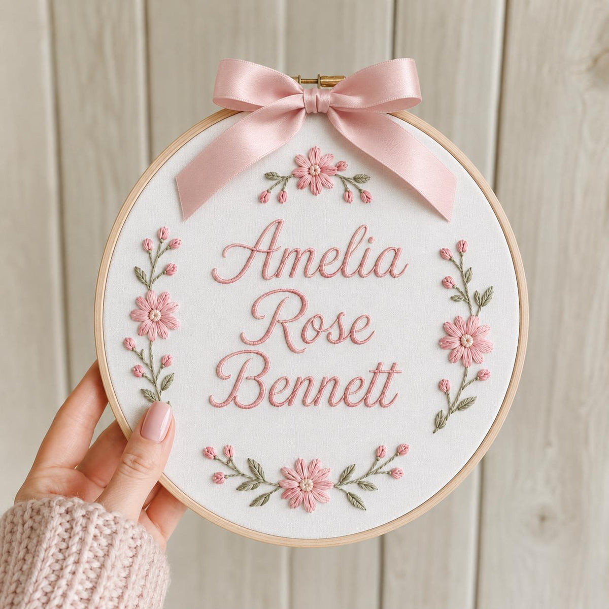Personalized Floral Embroidery Hoop Name Sign, Custom Baby Nursery Decor