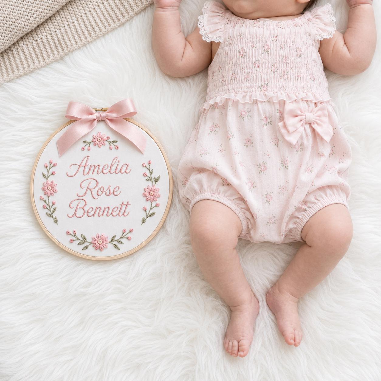 Personalized Floral Embroidery Hoop Name Sign, Custom Baby Nursery Decor