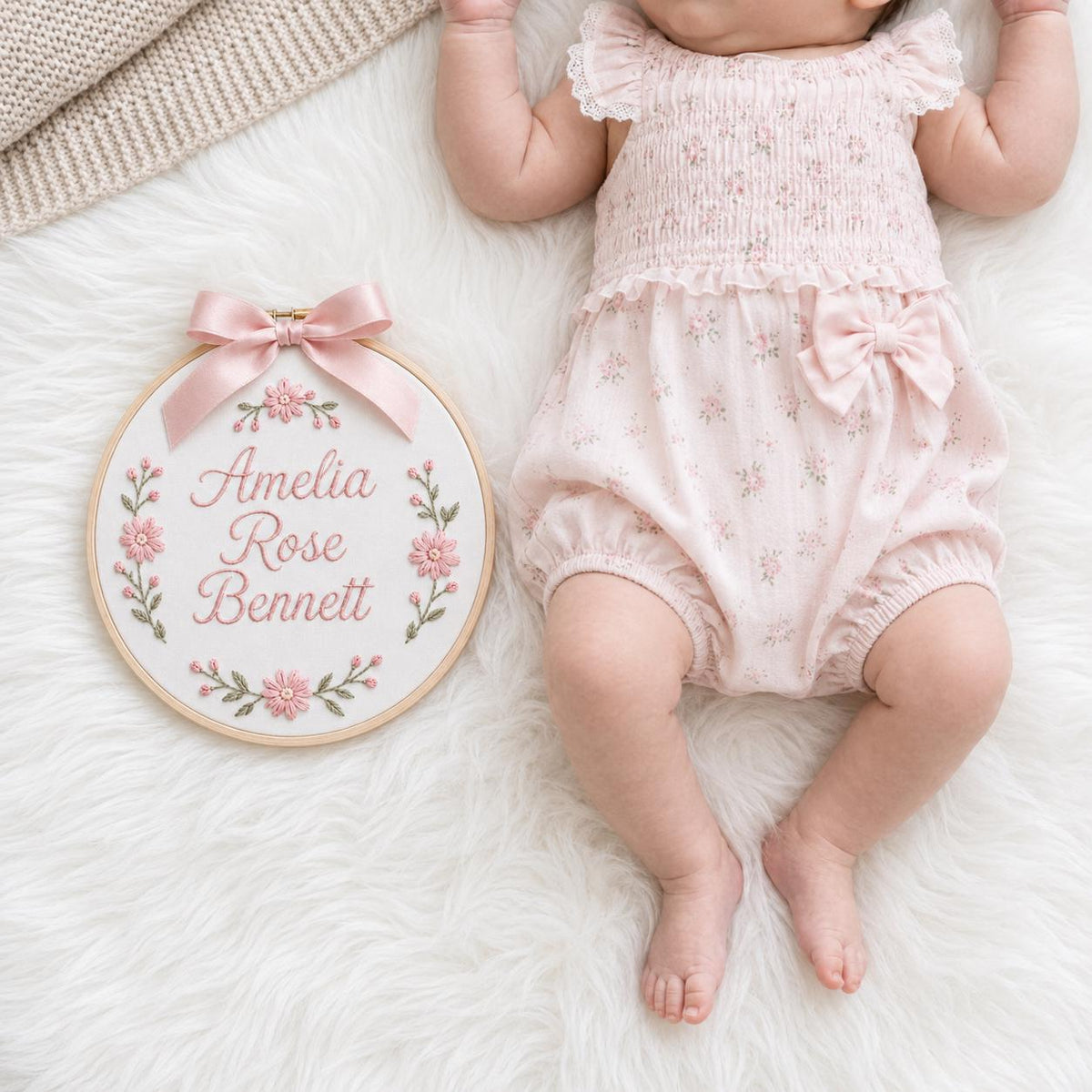 Personalized Floral Embroidery Hoop Name Sign, Custom Baby Nursery Decor
