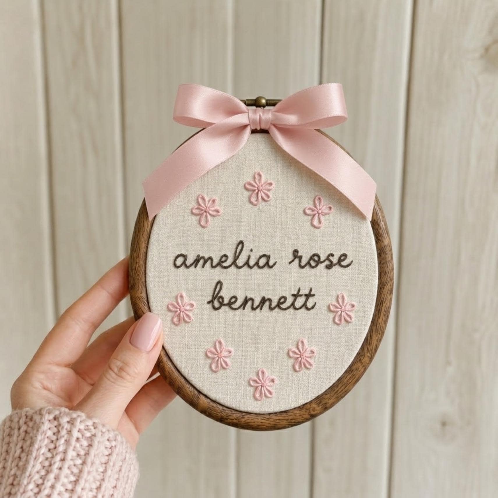 Personalized Name With Flowers Embroidery Hoop, Custom Baby Nursery Decor, Baby Girl Name Sign
