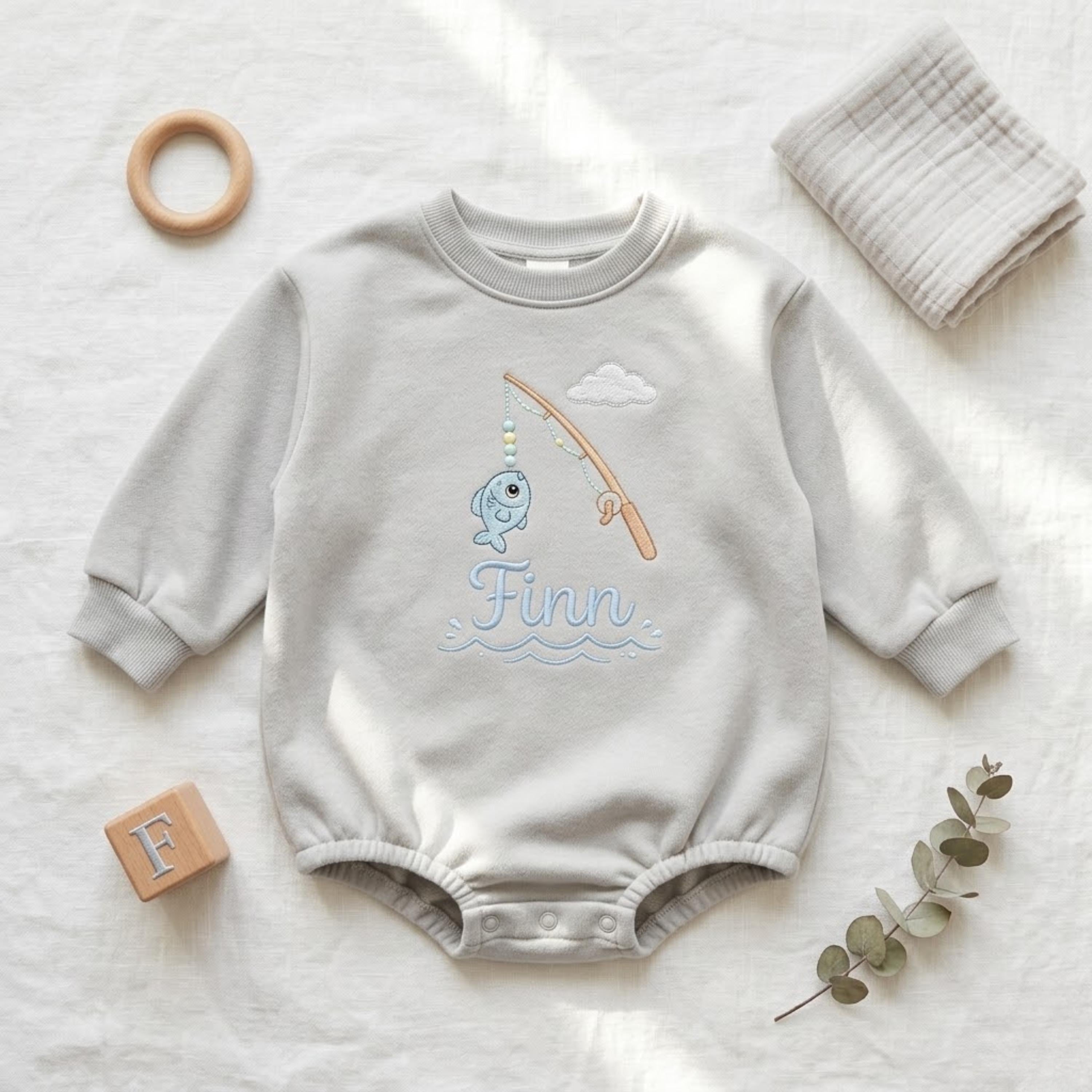 Personalized Fishing Toddler Onesie, Embroidered Name Romper, Little Angler Birthday Outfit, Custom Fish Bodysuit