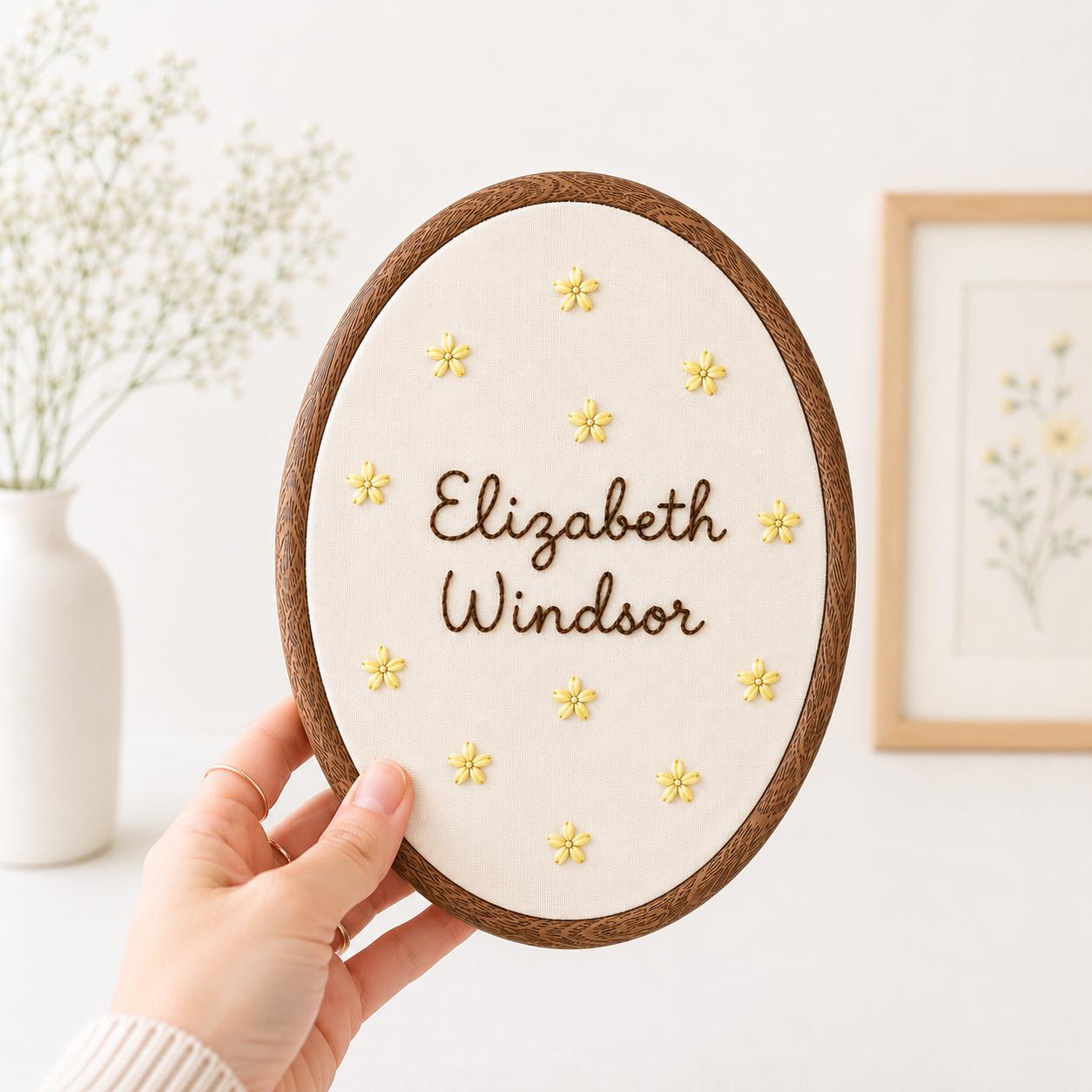 Personalized Name Embroidery Hoop, Custom Baby Name Nursery Decor, Minimalist Floral Wall Hanging, Baby Shower Gift