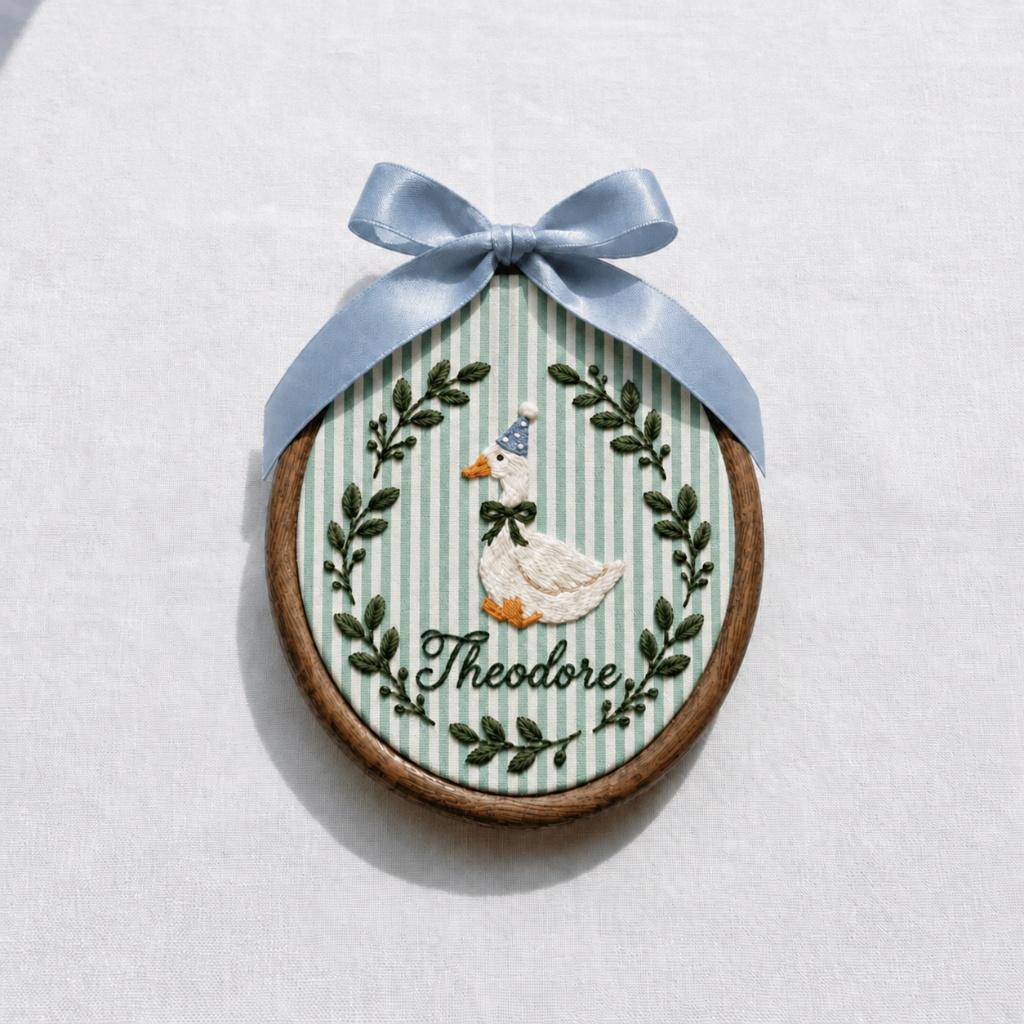 Custom Embroidered Baby Name Sign, Gender Neutral Baby Announcement, Goose Nursery Decor