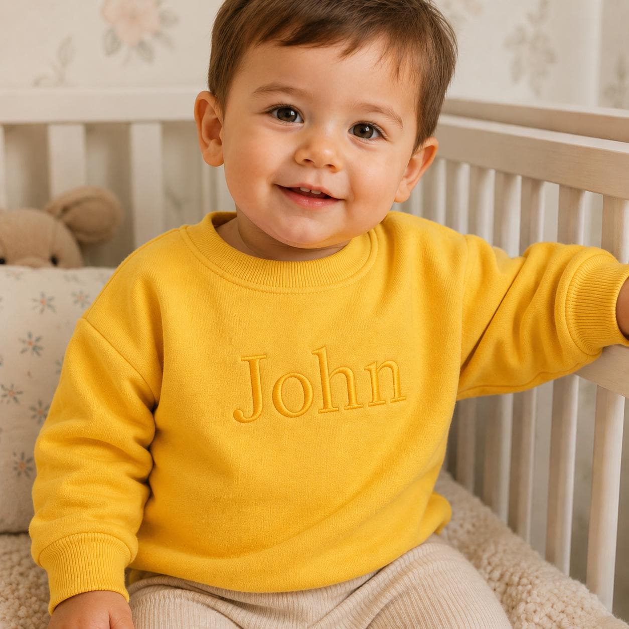 Personalized Name Toddler Sweatshirt, Tone on Tone Embroidered Baby Pullover, Minimal Custom Name Shirt