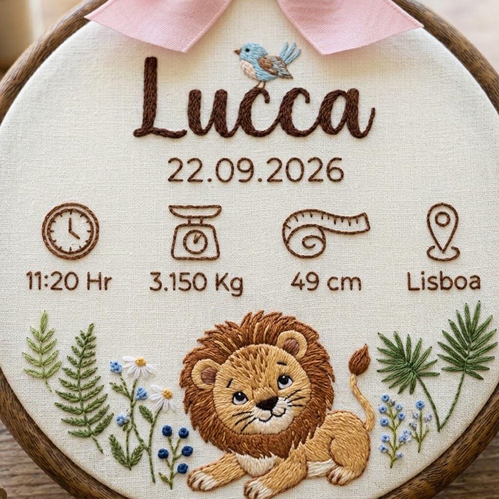 Personalized Baby Name Embroidery Hoop: Lion Nursery Art, Baby Shower Gift