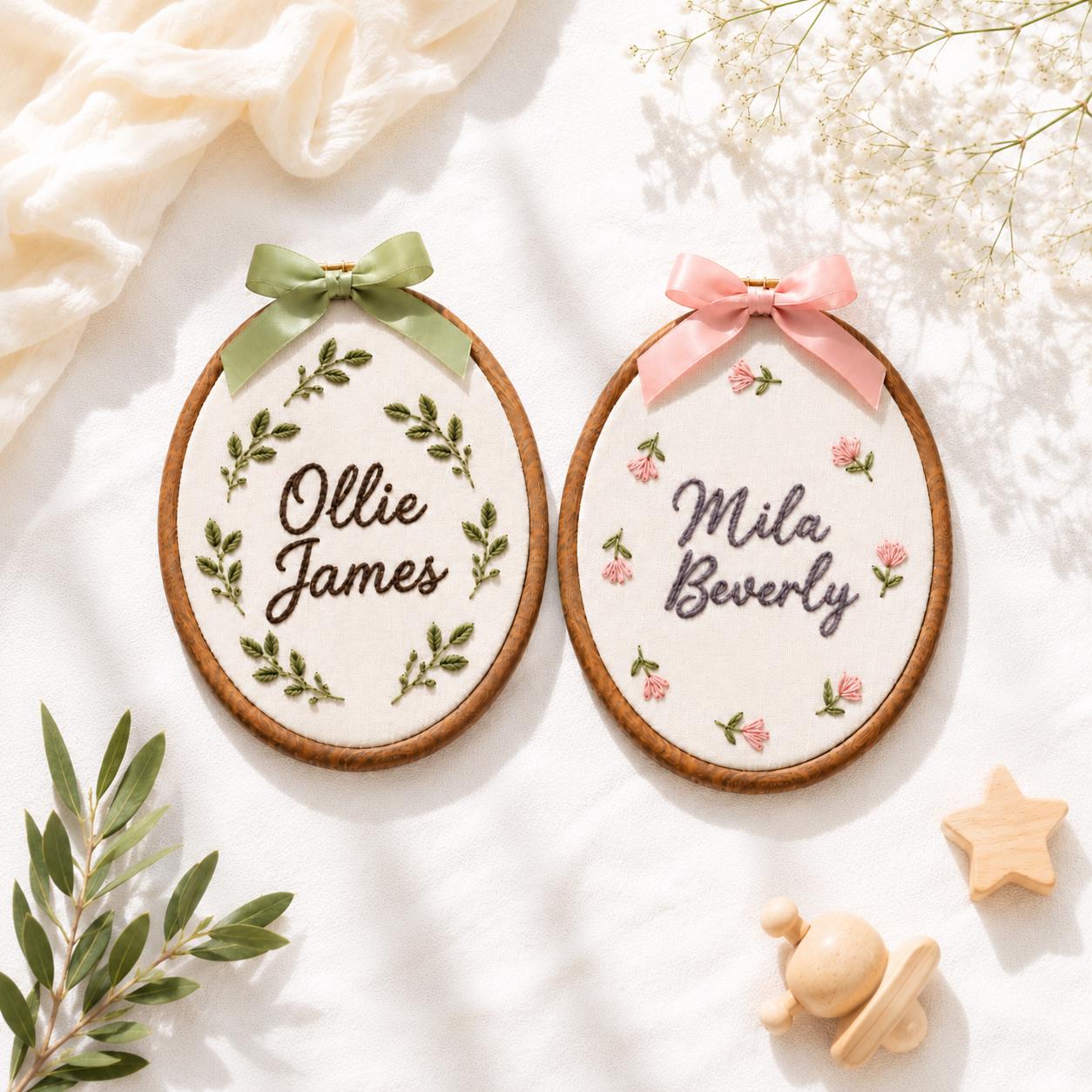 Personalized Baby Name Hoop, Floral Embroidered Nursery Decor, Custom Baby Girl Baby Boy Wall Art, Baby Shower Gift