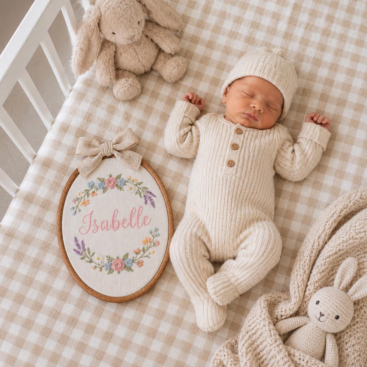Custom Embroidered Baby Name Hoop Sign, Floral Nursery Wall Decor, Heirloom Keepsake