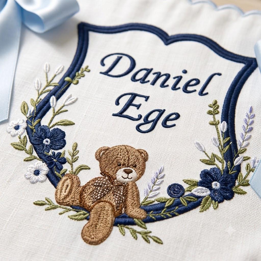 Custom Baby Boy Nursery Banner, Embroidered Teddy Bear Name Sign, Hospital Door Hanger, Personalized Newborn Shower Gift