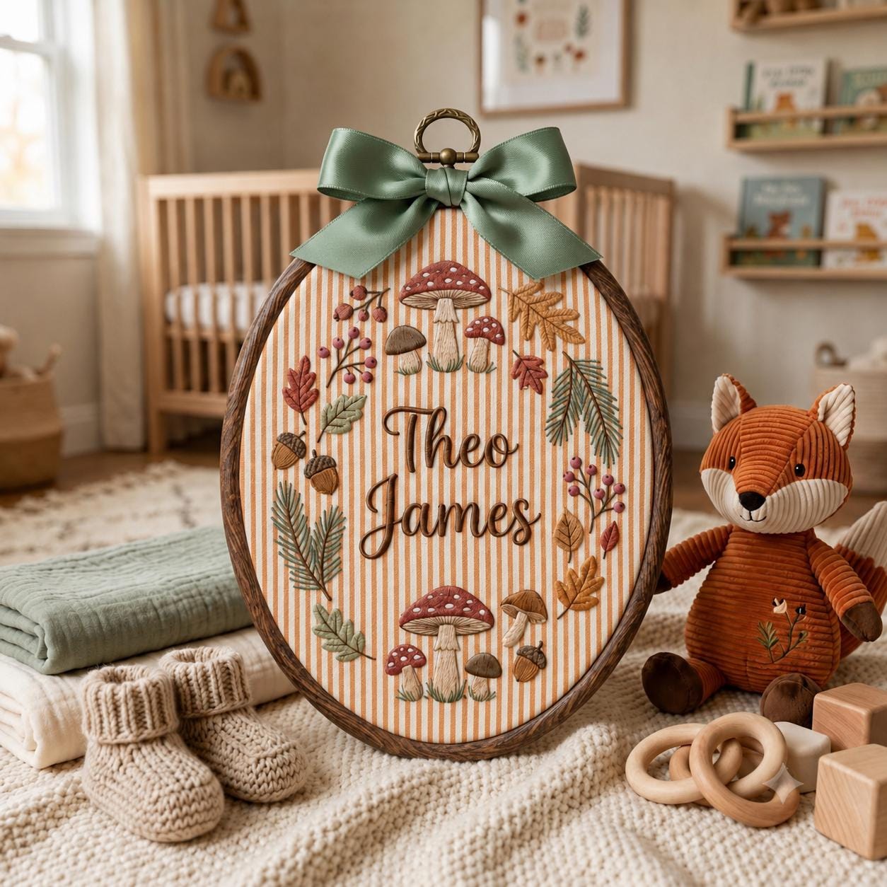 Personalized Woodland Embroidered Hoop, Custom Name Nursery Decor, Baby Shower Gift, Baby Homecoming Gift, Baby Name Wall Art