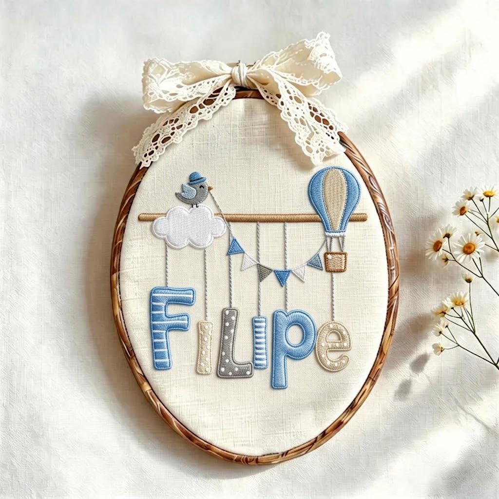 Personalized Baby Name Sign, Hot Air Balloon Nursery Decor, Custom Embroidery Hoop Art, Newborn Boy Gift, Baby Shower Keepsake