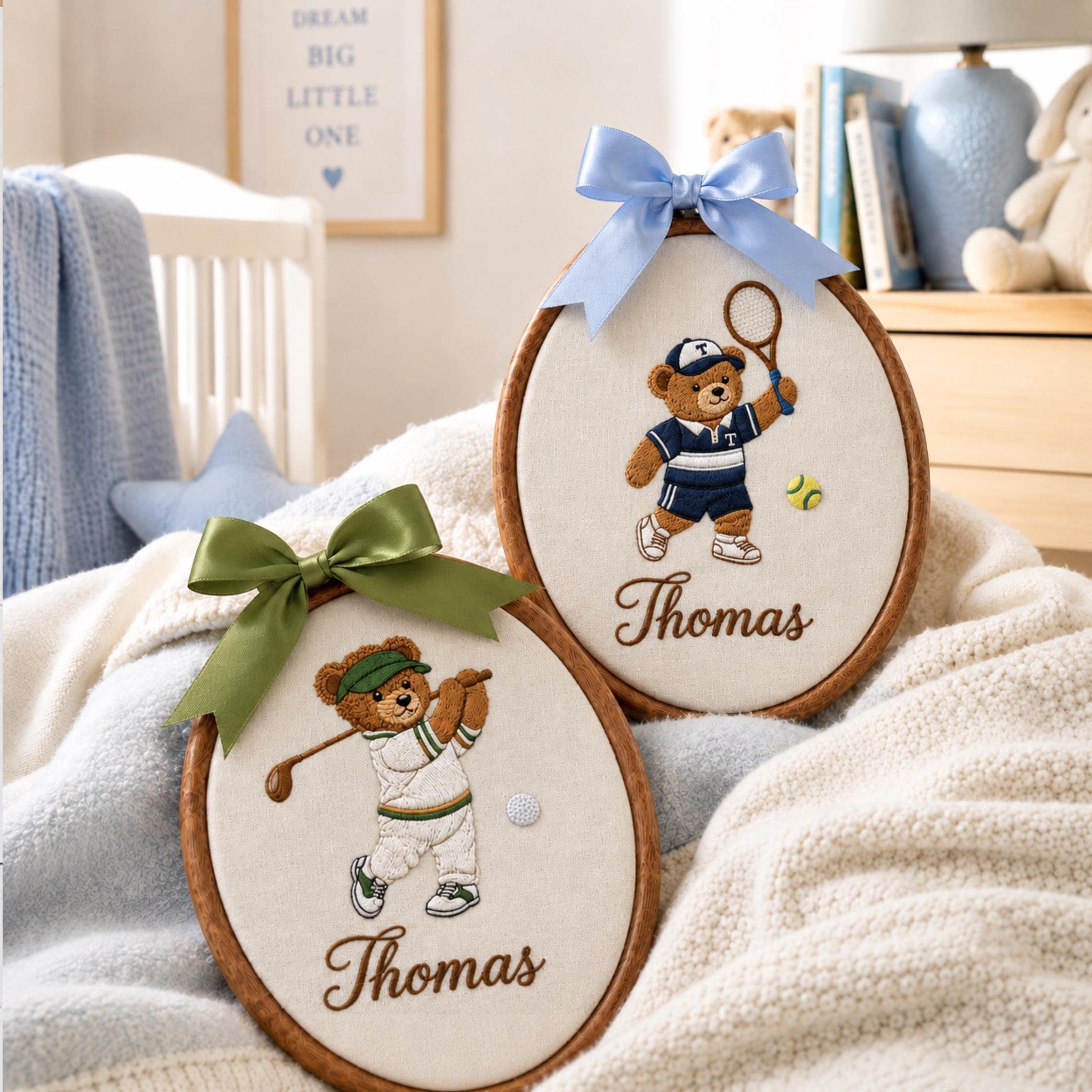 Personalized Sports Golf Tennis Embroidery Hoop, Custom Name Wall Art, Kids Room Nursery Decor, Golf Themed Baby Boy Name Sign