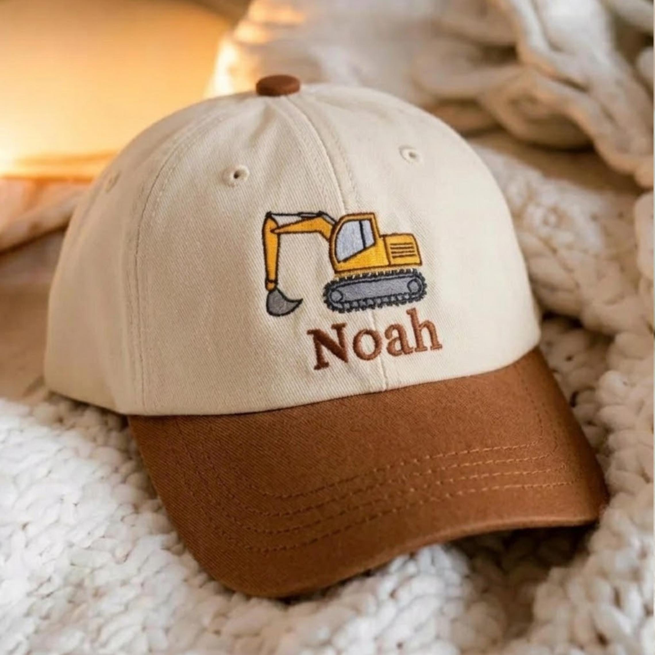 Personalized Toddler Baseball Cap with Vehicle Embroidery, Custom Name Baby Hat, Firetruck, Ambulance, Excavator, Police