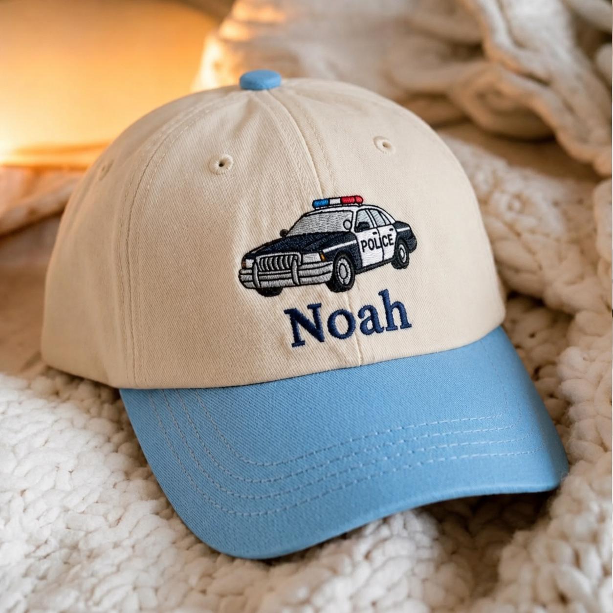 Personalized Toddler Baseball Cap with Vehicle Embroidery, Custom Name Baby Hat, Firetruck, Ambulance, Excavator, Police