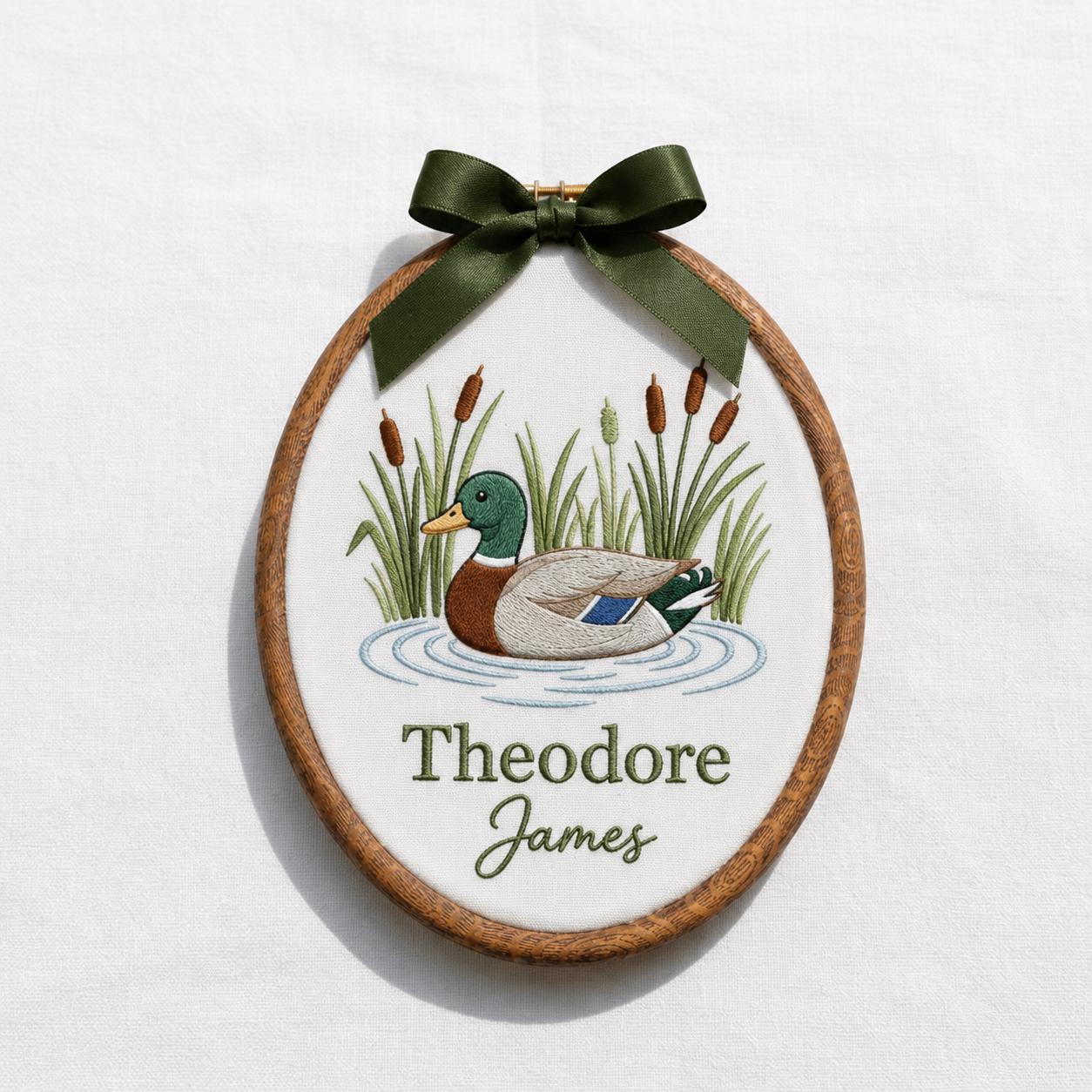 EMBROIDERED Personalized Mallard Duck Baby Name Sign, Custom Baby Announcement Sign, Animal Lover Plaque, Hospital Birth Sign, New Baby Gift