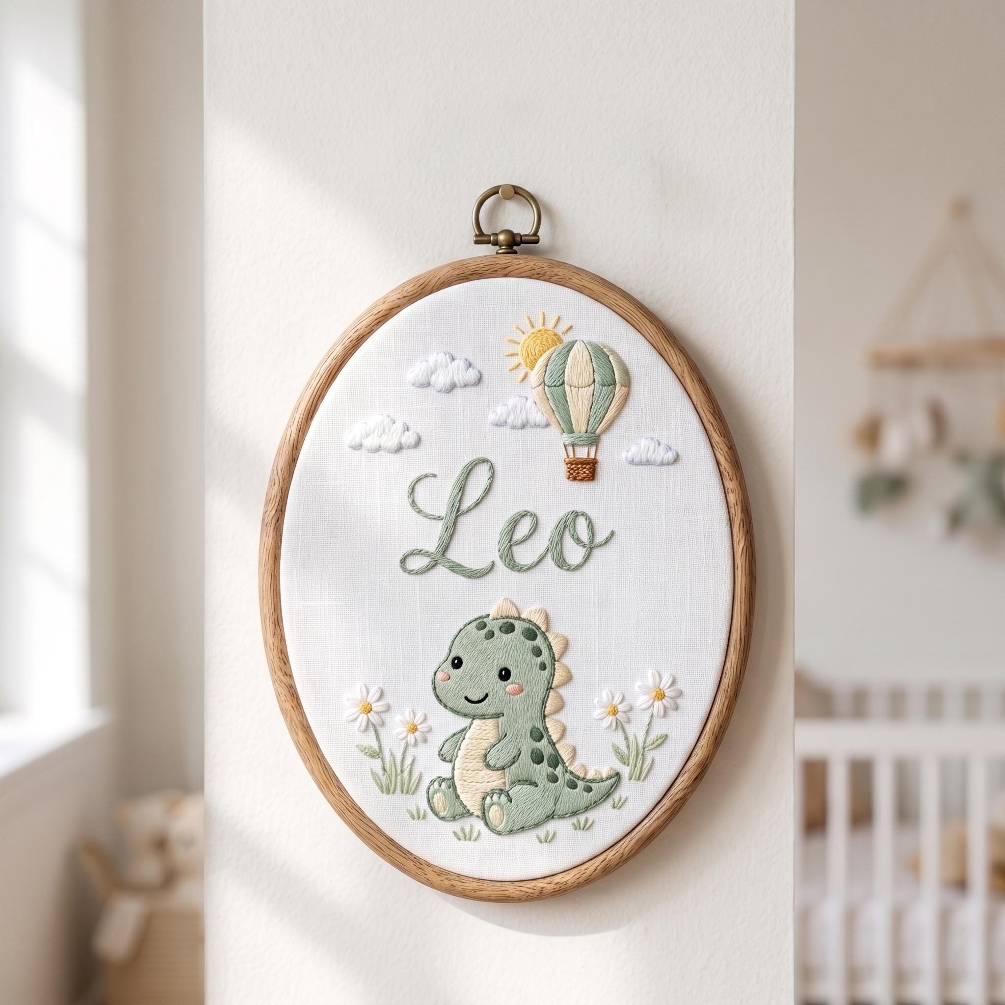 Personalized Dinosaur Embroidery Hoop, Custom Name Nursery Art, Baby Shower Gift