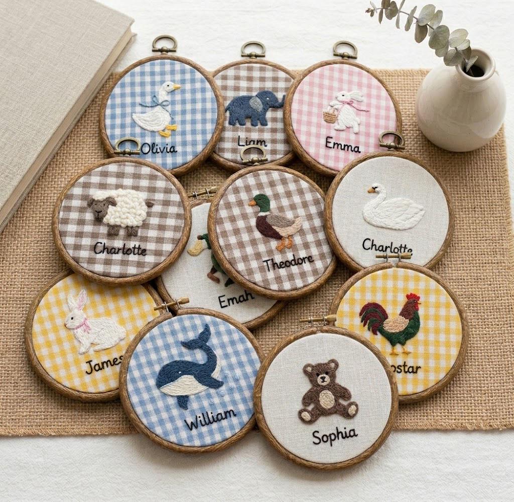 Personalized Animal Embroidery Hoop, Custom Baby Name Nursery Decor, Woodland Farm Animal Wall Hanging, Baby Shower Gift