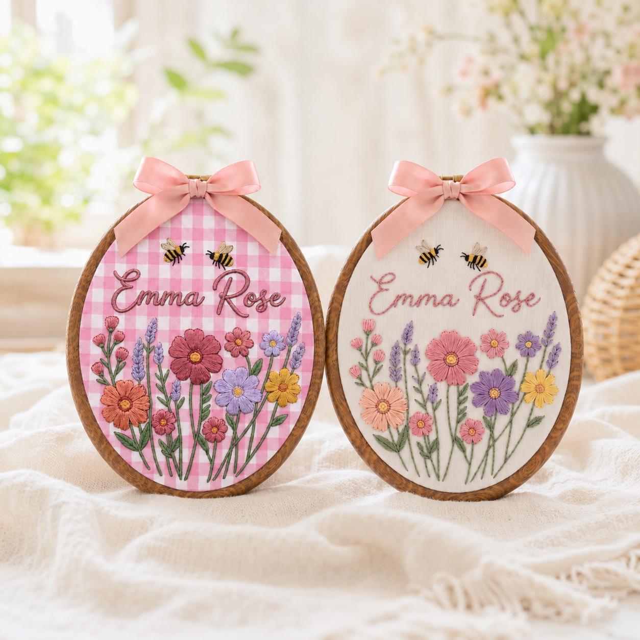 Personalized Wildflower Embroidered Baby Name Hoop, Custom Lavender Nursery Wall Decor, Floral Baby Name Sign, Baby Shower Gift,Newborn Gift