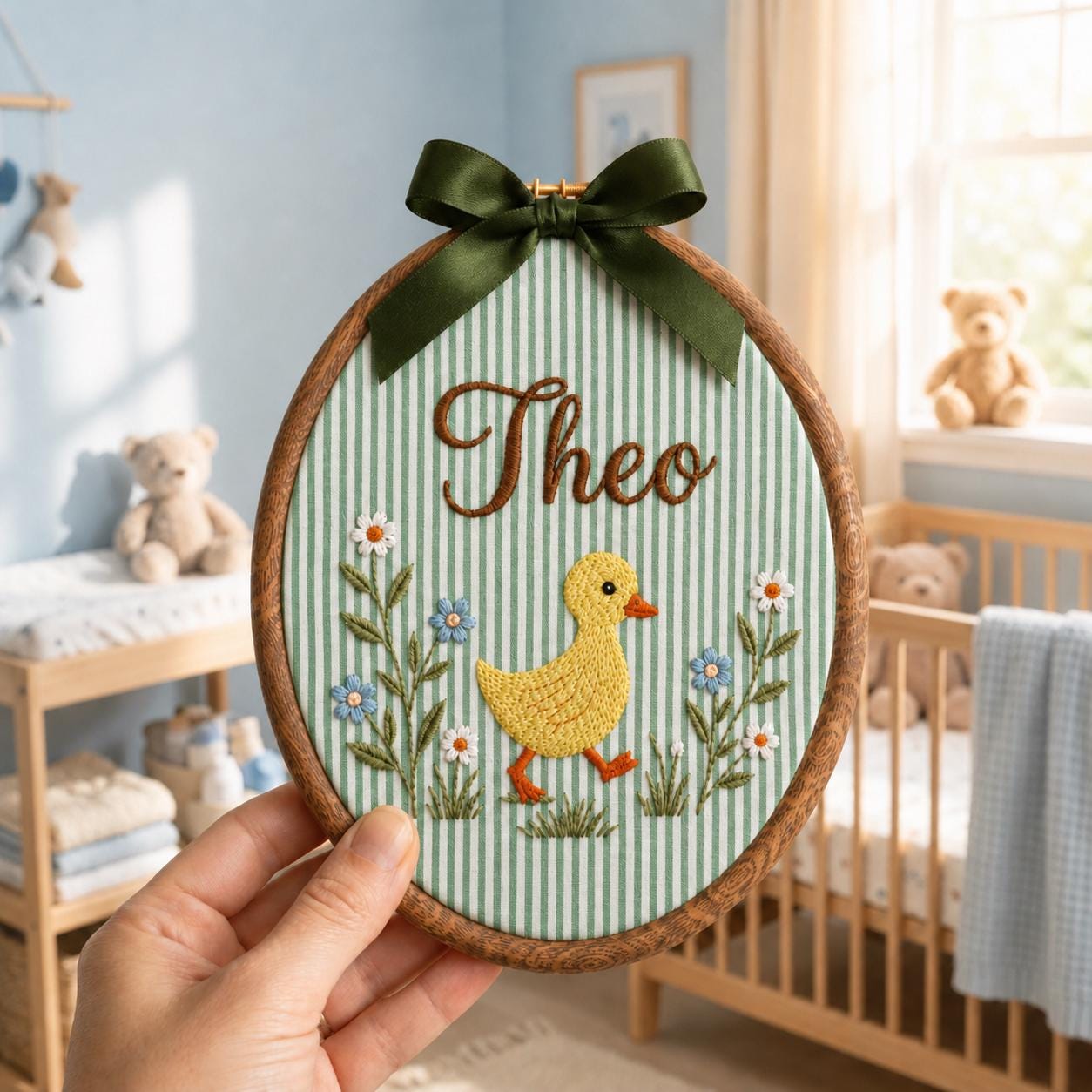 Custom Duck Embroidered Baby Name Sign, Duckling Nursery Wall Decor, Baby Name Sign, Baby Shower Gift, Nursery Decor, Newborn Keepsake