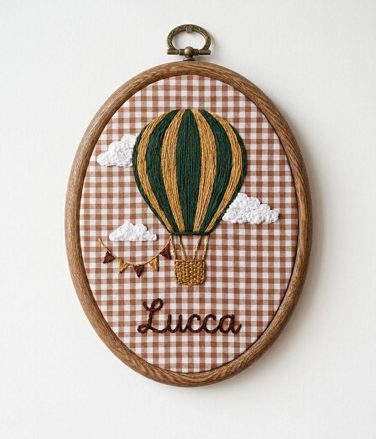 Personalized Hot Air Balloon Embroidery Hoop Art: Custom Name Nursery Decor