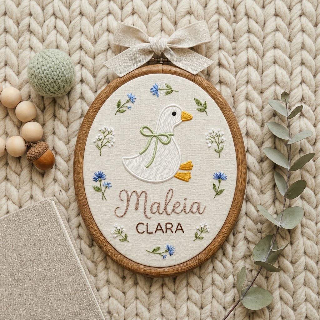 Personalized Goose Baby Name Embroidery Hoop, Custom Nursery Wall Art, Goose Embroidered Decor, Baby Shower Gift, Neutral Nursery
