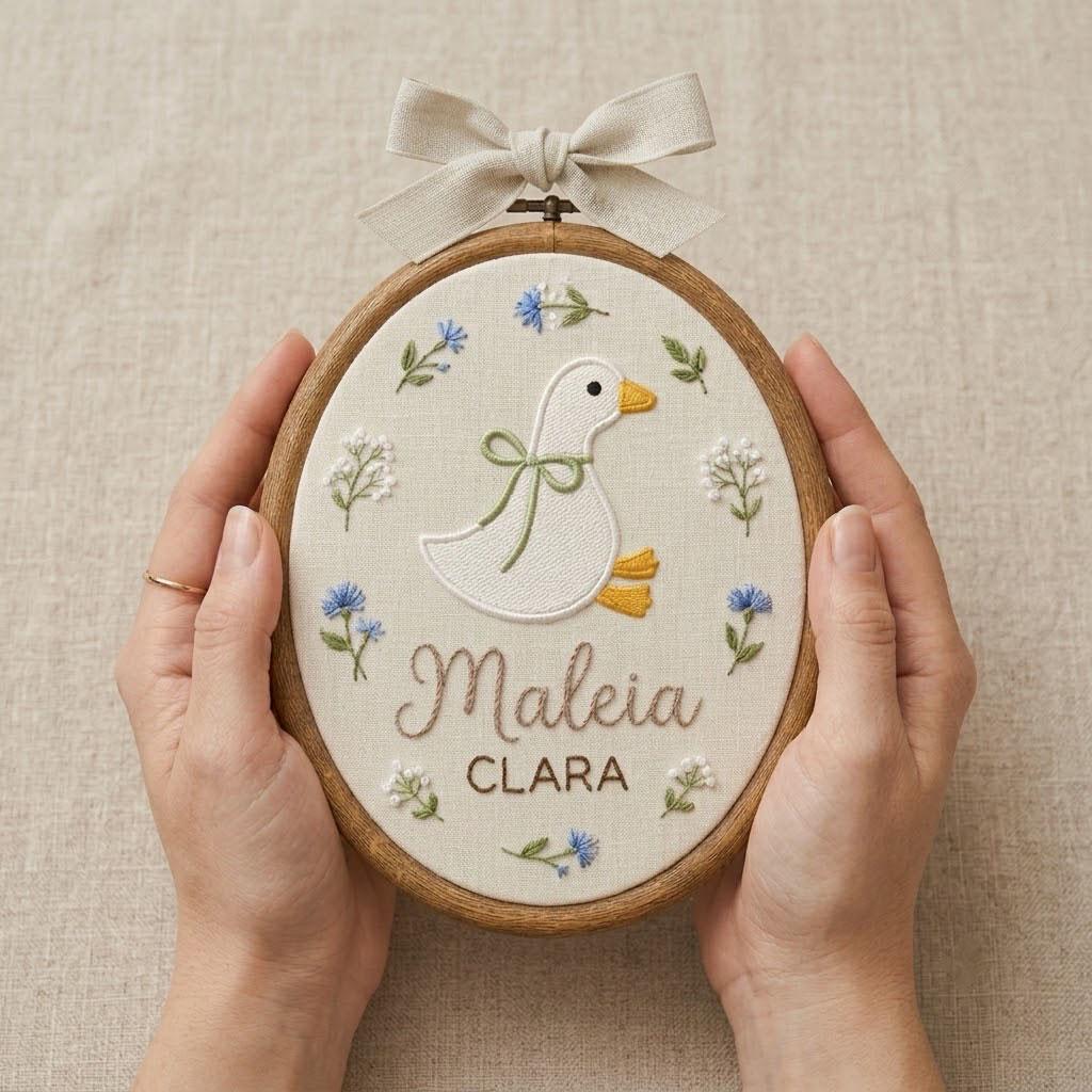 Personalized Goose Baby Name Embroidery Hoop, Custom Nursery Wall Art, Goose Embroidered Decor, Baby Shower Gift, Neutral Nursery