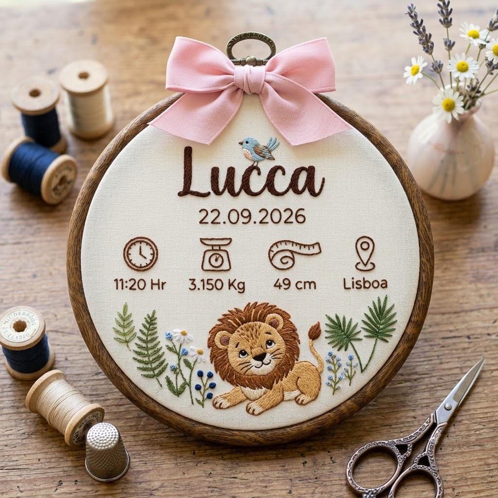 Personalized Baby Name Embroidery Hoop: Lion Nursery Art, Baby Shower Gift