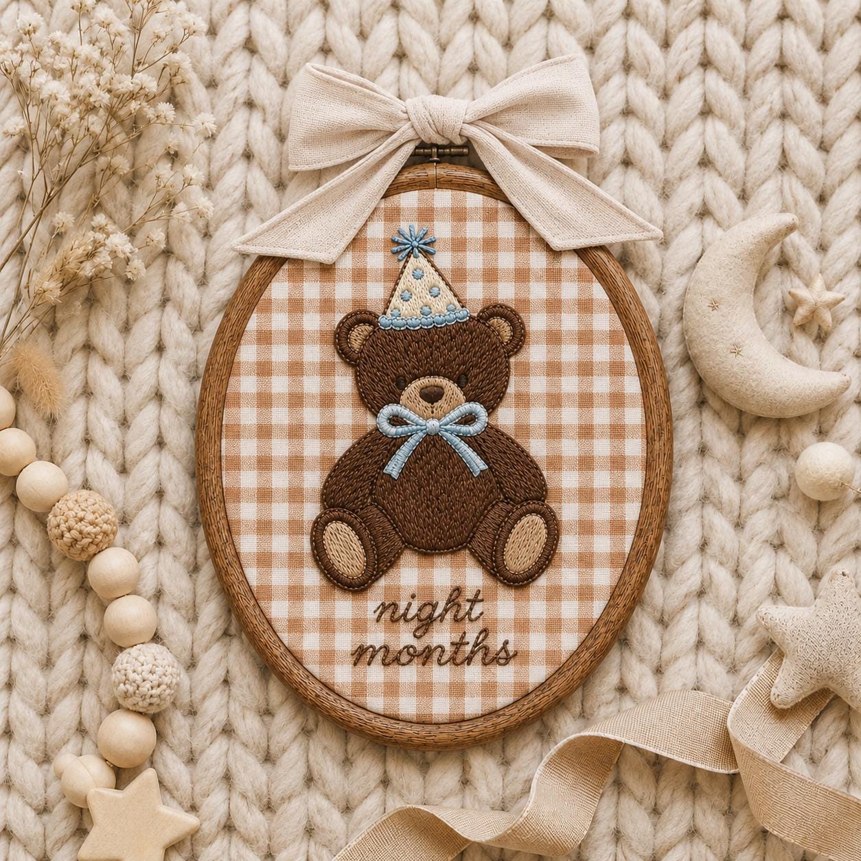 Personalized Teddy Bear Embroidery Hoop: Custom Name Nursery Art, Baby Shower Gift