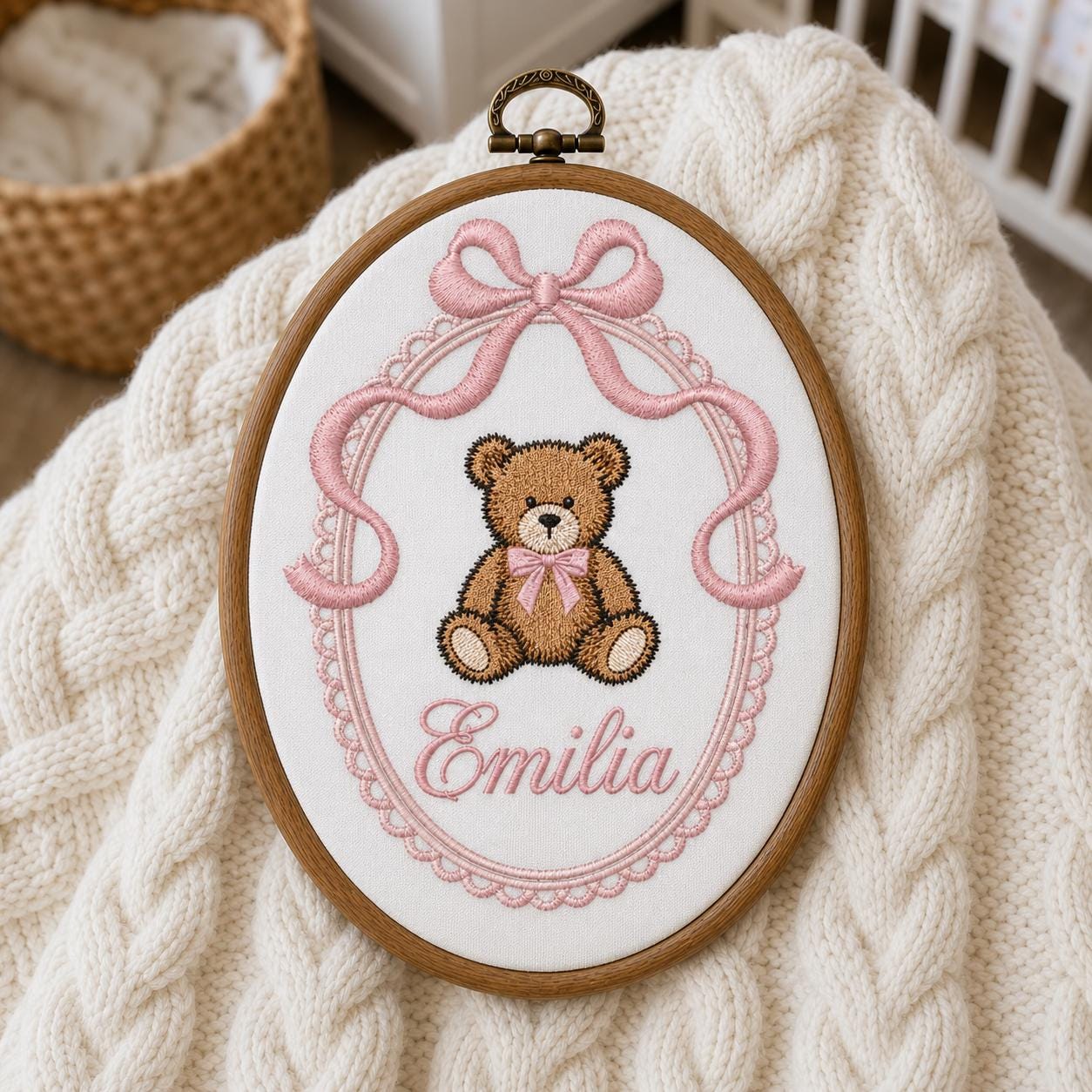 Personalized Teddy Bear Baby Name Sign , Custom Baby Name Sign, Coquette Nursery Wall Decor, Baby Shower Gift, Newborn Keepsake
