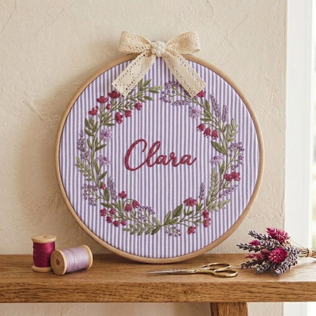 Personalized Embroidery Hoop Name Sign, Custom Floral Nursery Decor, Embroidered Baby Name Hoop, Wildflower Wall Hanging Gift