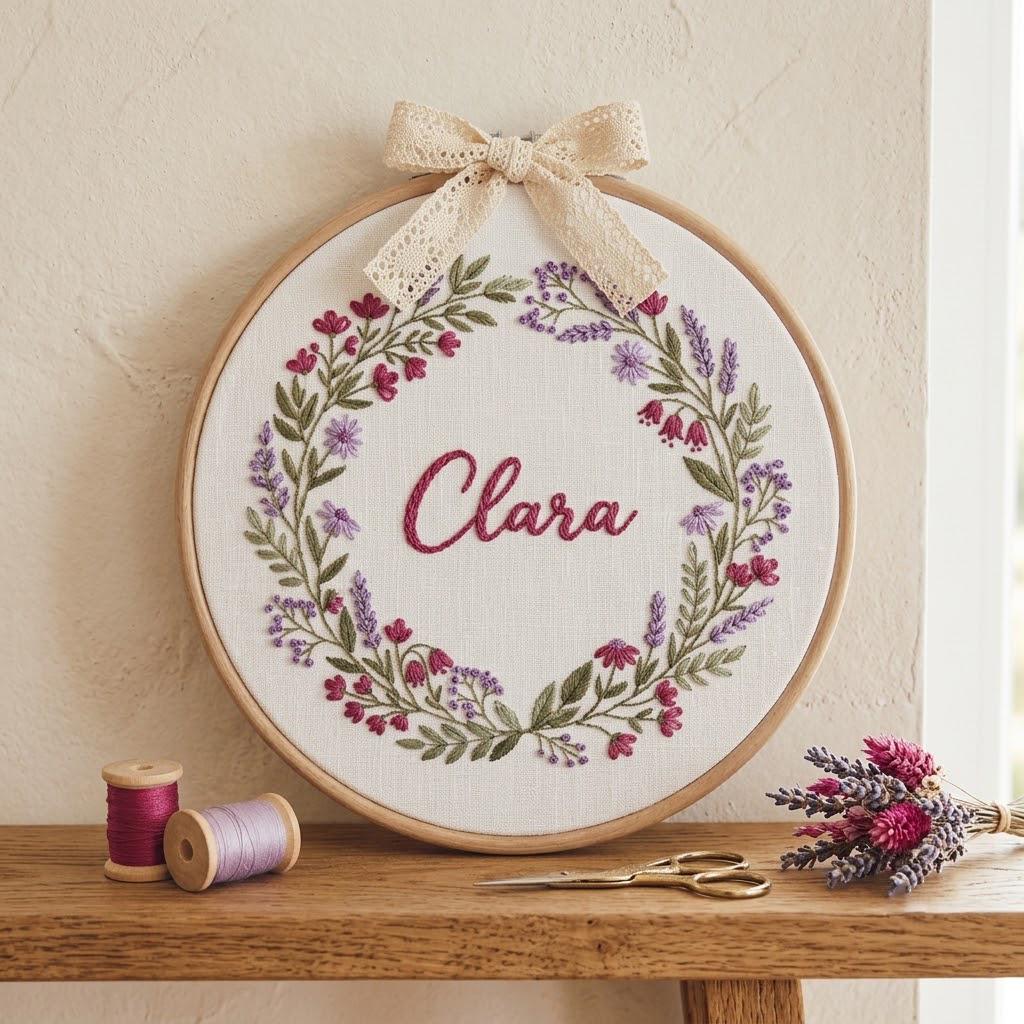 Personalized Embroidery Hoop Name Sign, Custom Floral Nursery Decor, Embroidered Baby Name Hoop, Wildflower Wall Hanging Gift