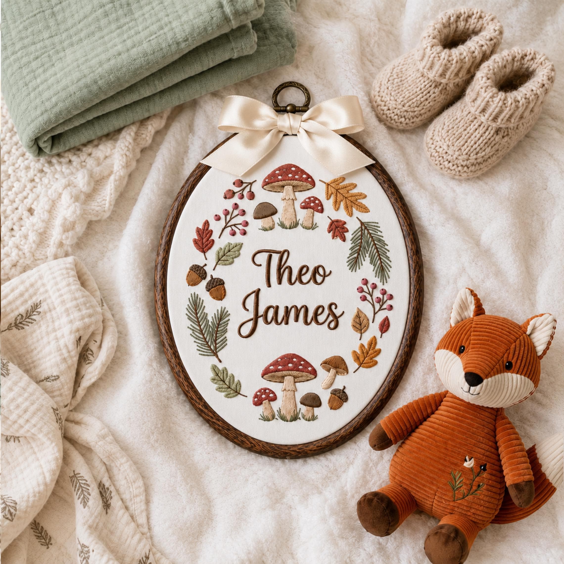 Personalized Woodland Embroidered Hoop, Custom Name Nursery Decor, Baby Shower Gift, Baby Homecoming Gift, Baby Name Wall Art