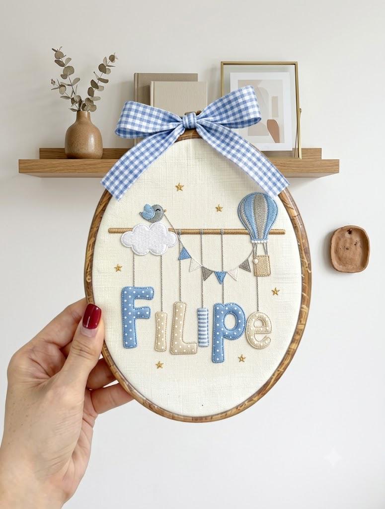 Personalized Baby Name Sign, Hot Air Balloon Nursery Decor, Custom Embroidery Hoop Art, Newborn Boy Gift, Baby Shower Keepsake
