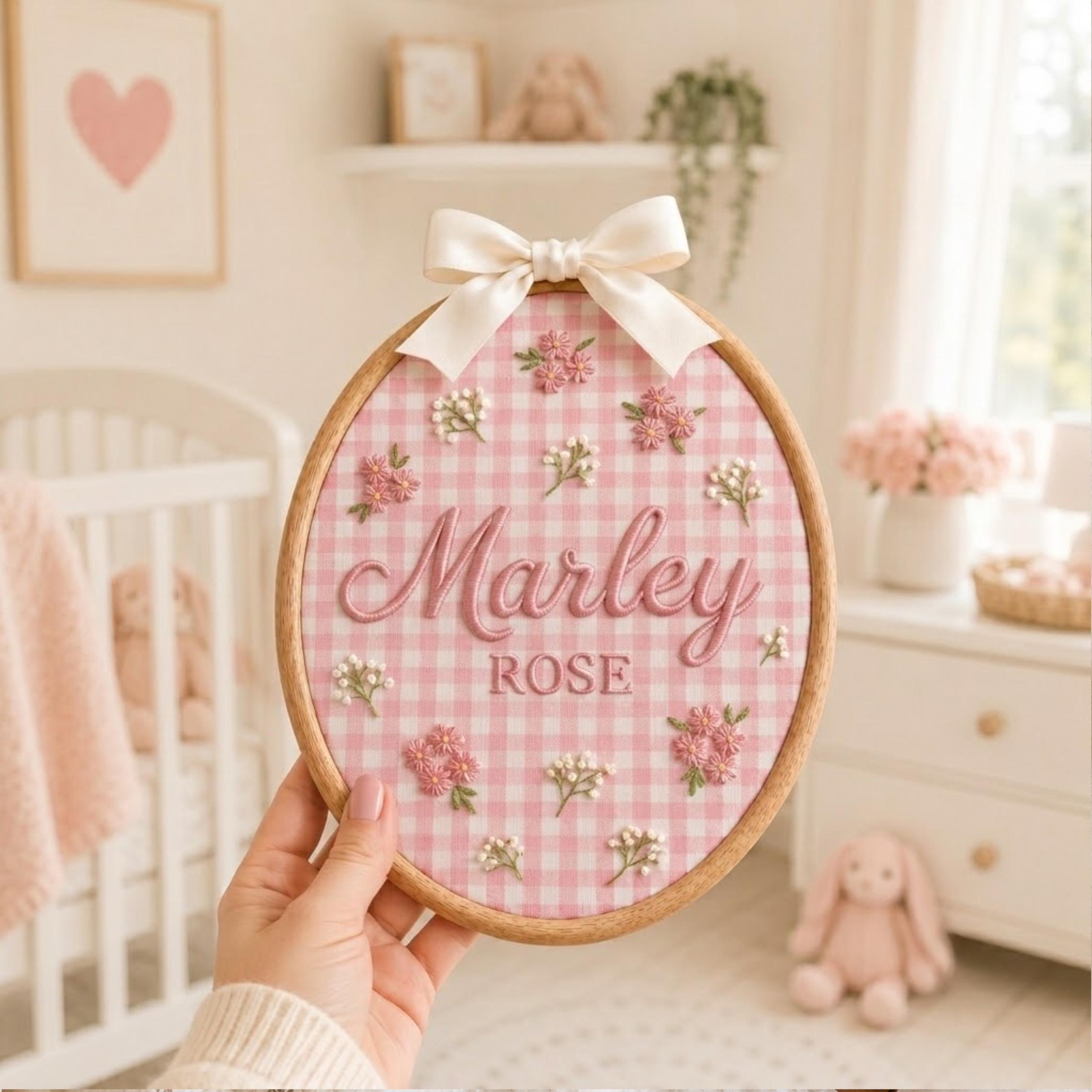 ersonalized Embroidered Floral Baby Name Hoop, Baby Name Reveal Sign Heirloom, Baby Name Wall Decor, Baby Shower Gift, Newborn Keepsake