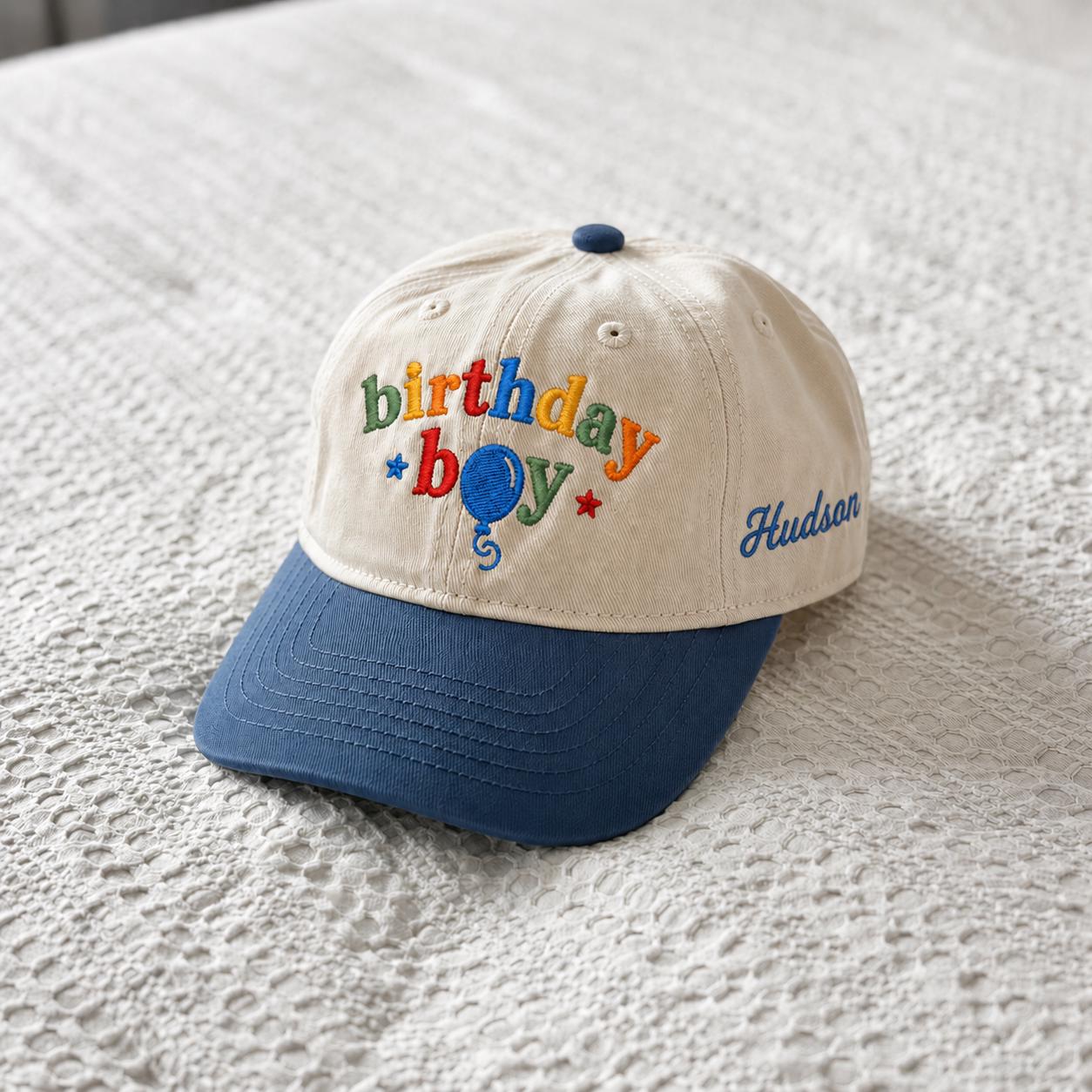 Embroidered Birthday Boy Toddler Baseball Cap with Custom Name, Boy Birthday Hat, Baby Birthday Party Outfit, Birthday Boy Gift