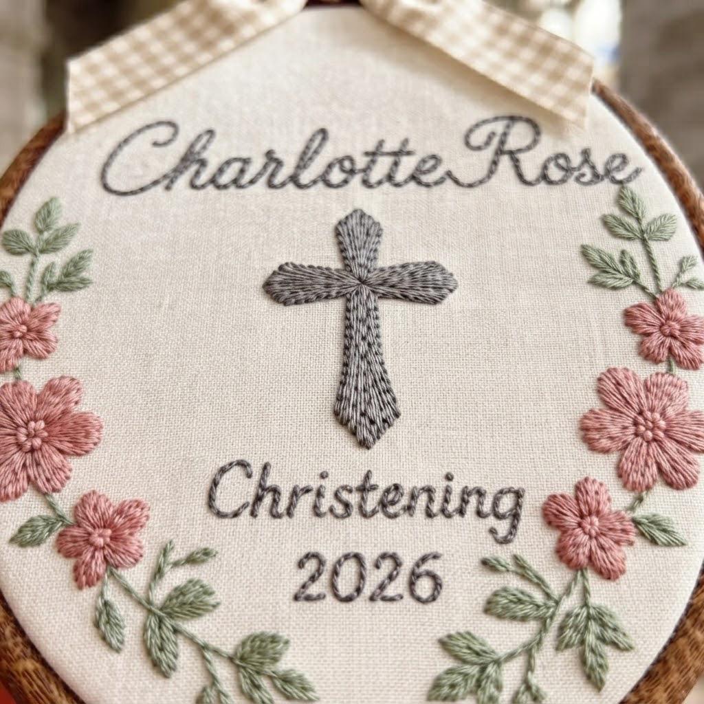Christening Embroidery Hoop, Personalized Baptism Gift, Custom Baby Name Wall Hanging, Religious Nursery Decor, Keepsake Gift
