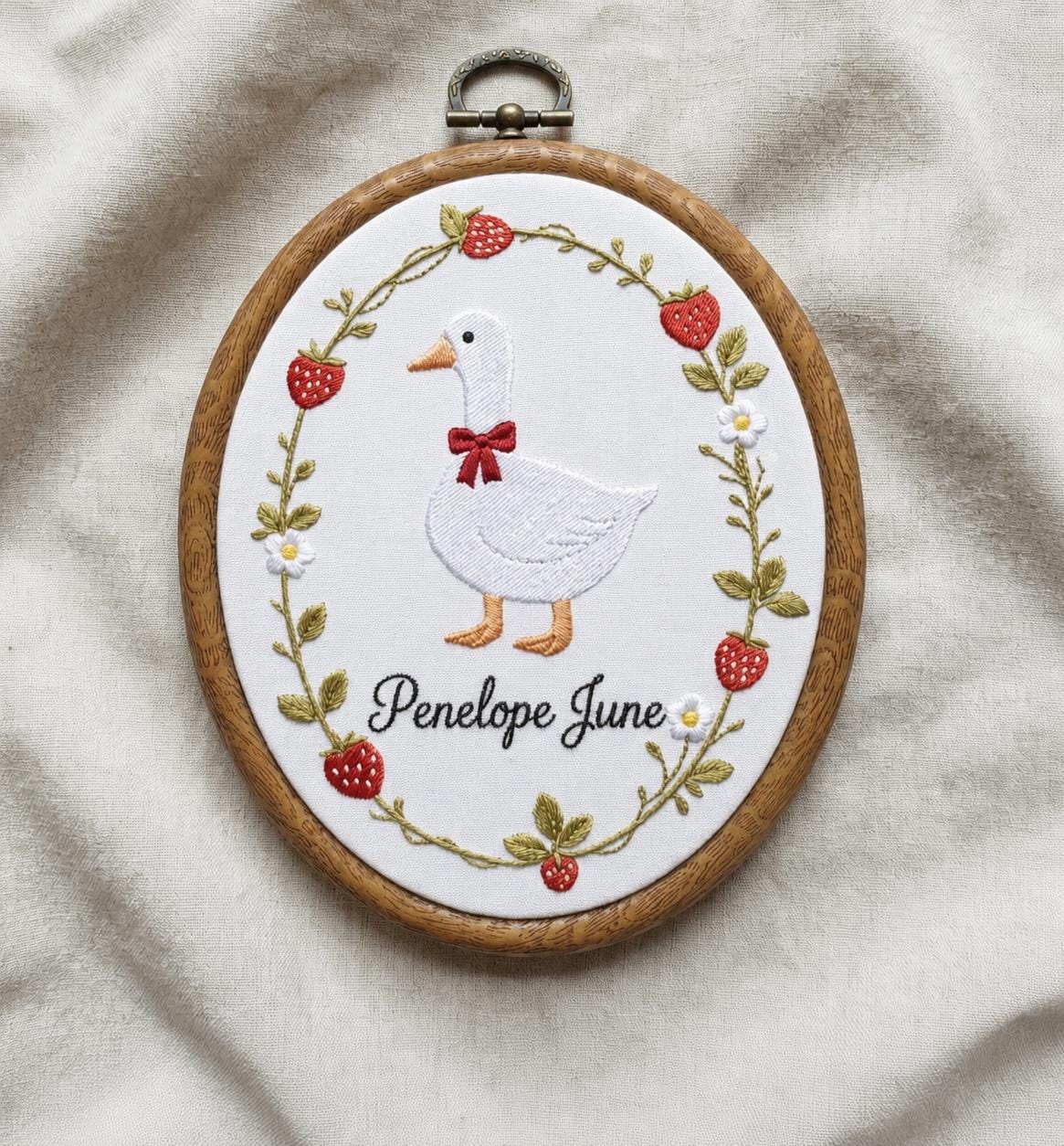 Personalized Baby Goose Embroidery Hoop, Baby Shower Gift, Baby Girl Nursery Decor, Custom Name Floral Hoop Art, Newborn Keepsake