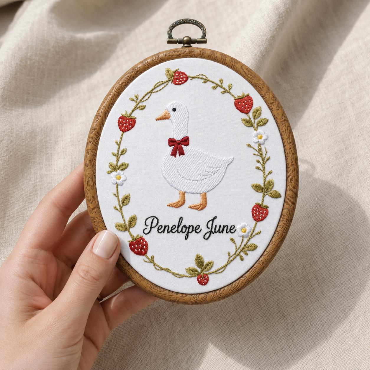 Personalized Baby Goose Embroidery Hoop, Baby Shower Gift, Baby Girl Nursery Decor, Custom Name Floral Hoop Art, Newborn Keepsake