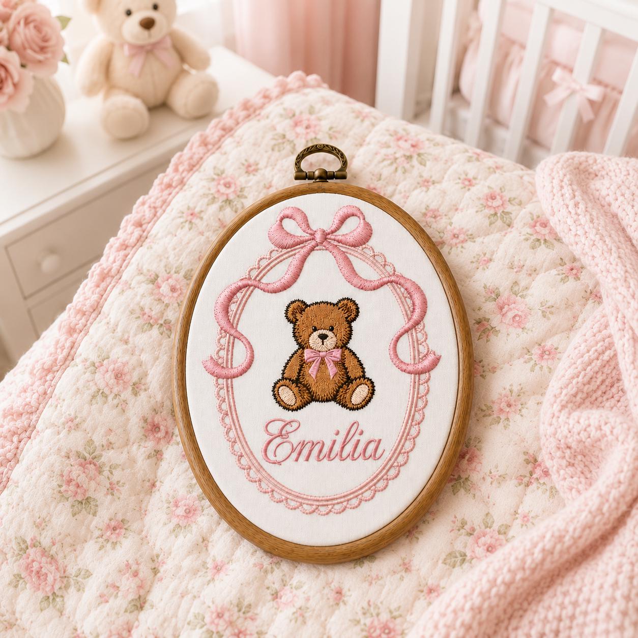 Personalized Teddy Bear Baby Name Sign , Custom Baby Name Sign, Coquette Nursery Wall Decor, Baby Shower Gift, Newborn Keepsake