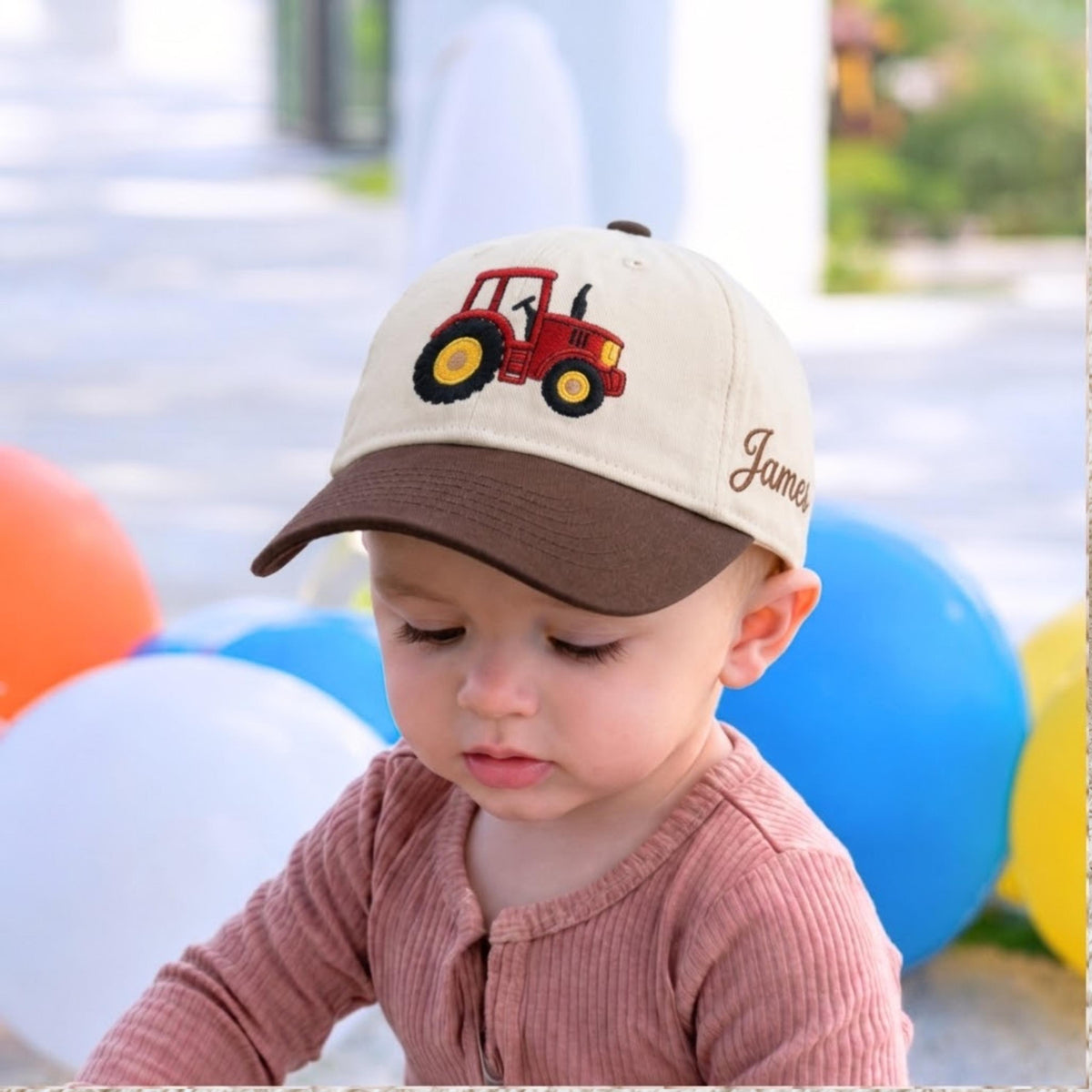 Personalized Tractor Toddler Hat, Custom Kids Farm Cap, Embroidered Tractor Baseball Cap, Boy Birthday Gift, Farmer Baby Hat