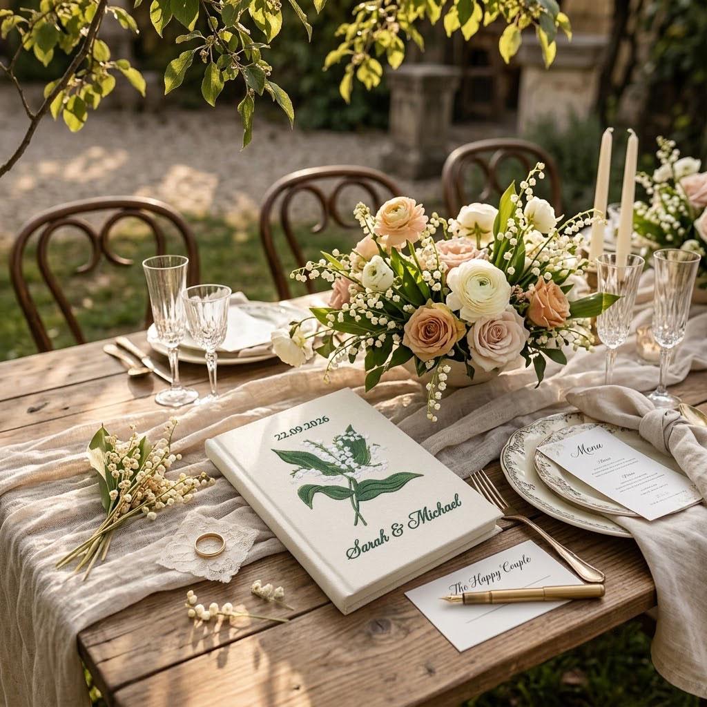 Personalized Wedding Photo Album, Lily of the Valley Embroidered Guest Book, Custom Linen Scrapbook, Bridal Shower Gift