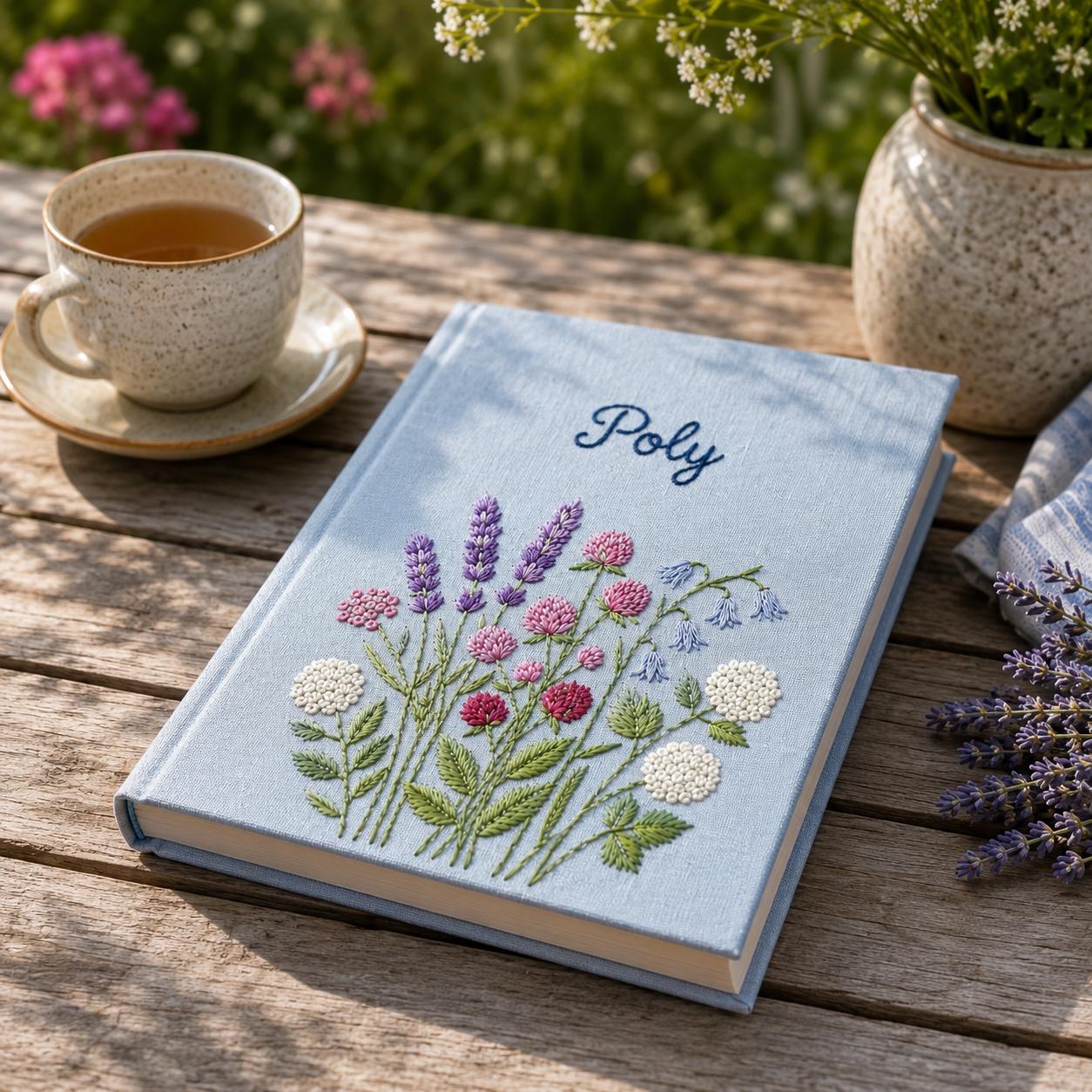 Personalized Embroidered Photo Album, Linen Wildflower Scrapbook, Custom Lavender Guest Book, Boho Memory Book, Birthday Gift For Her