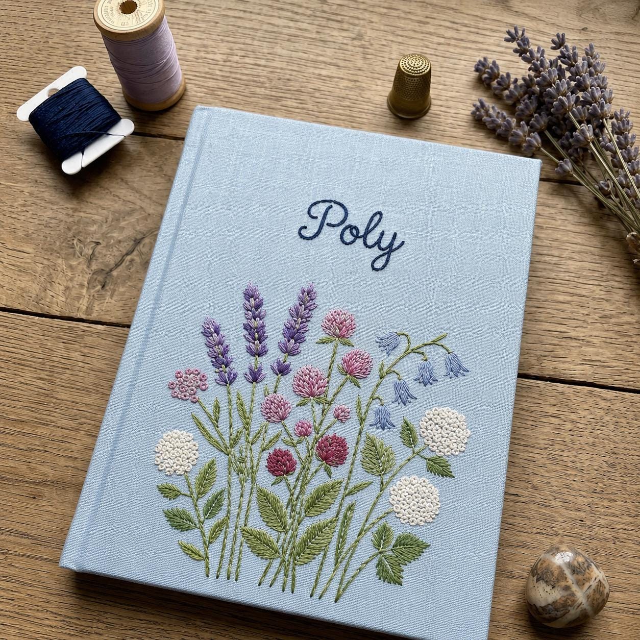 Personalized Embroidered Photo Album, Linen Wildflower Scrapbook, Custom Lavender Guest Book, Boho Memory Book, Birthday Gift For Her
